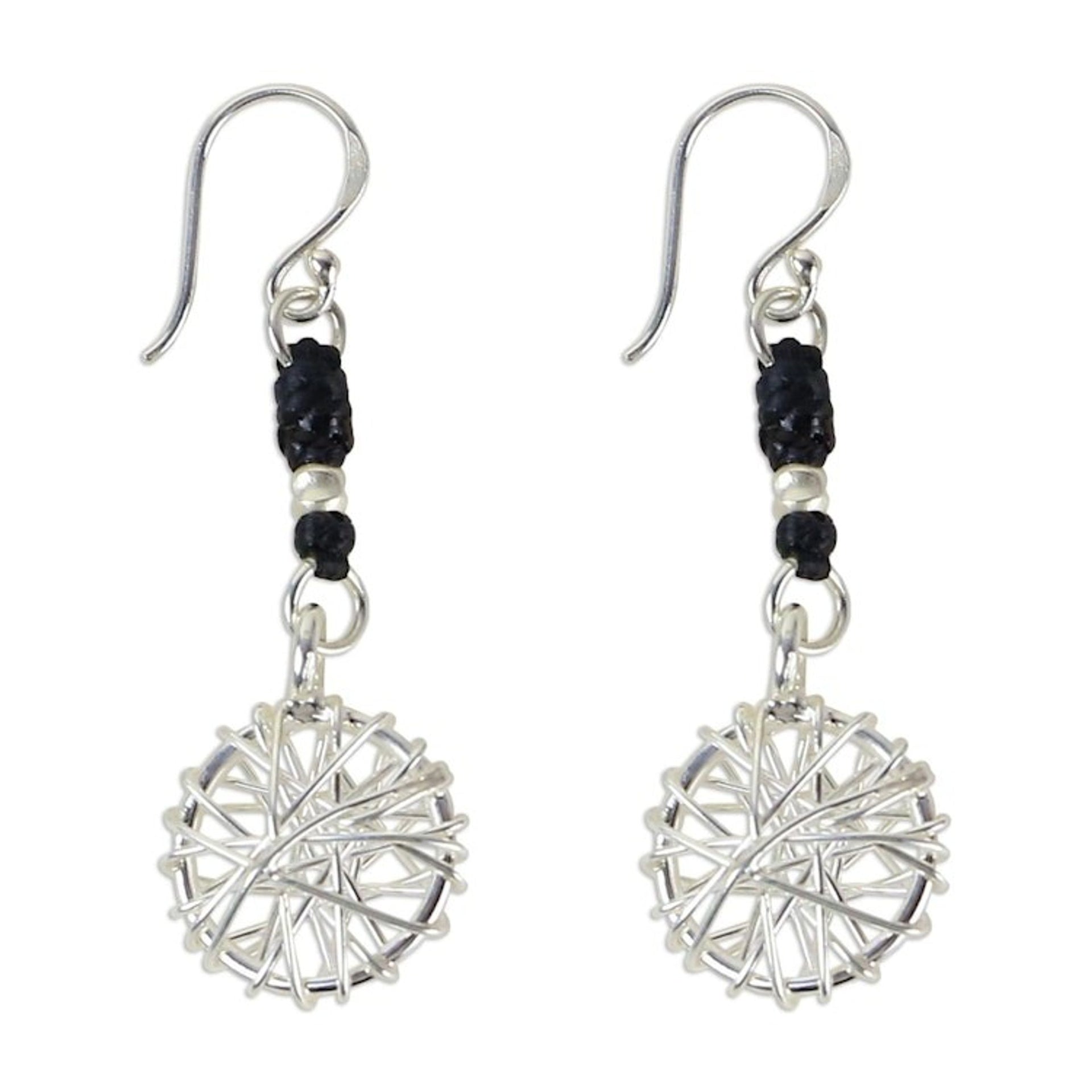 Hill Tribe Silver Dangle Earrings 'Tribal Web'