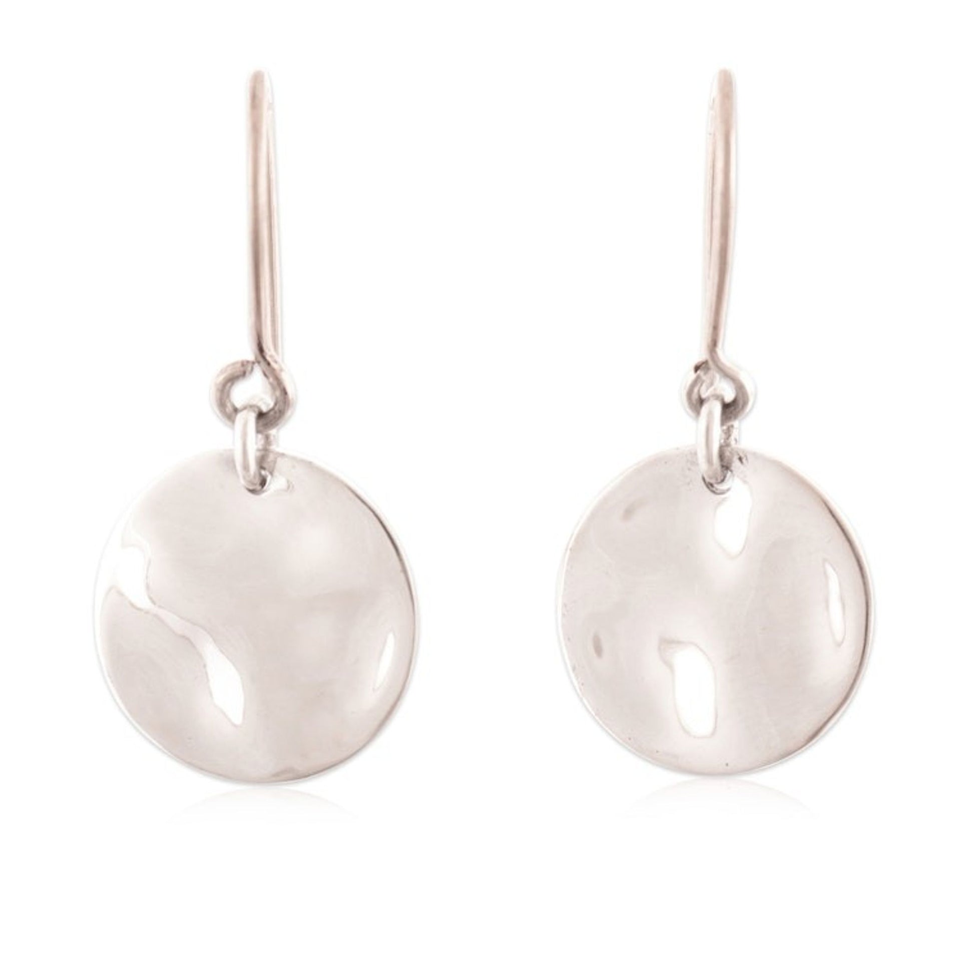 Modern Disc-Shaped Sterling Silver Dangle Earrings from Peru 'Hammered Luster'