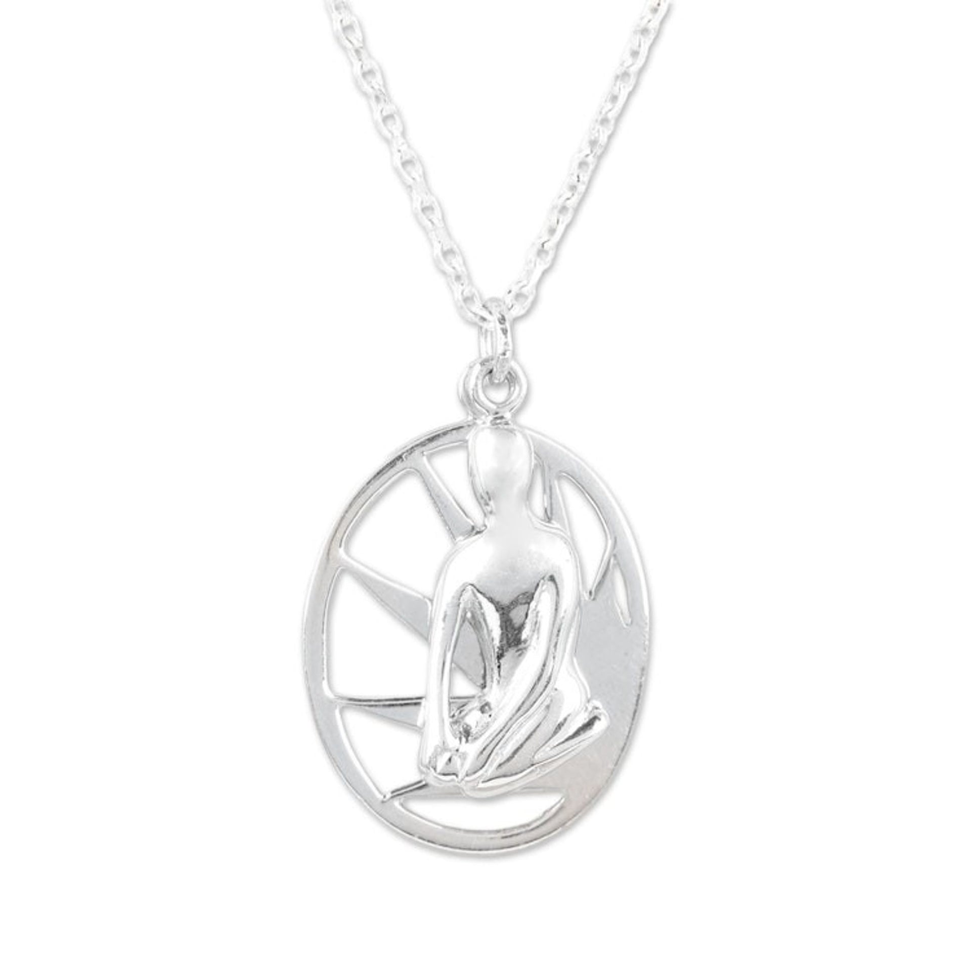 Sterling Silver Yoga-Themed Pendant Necklace from India 'Yoga Saga'