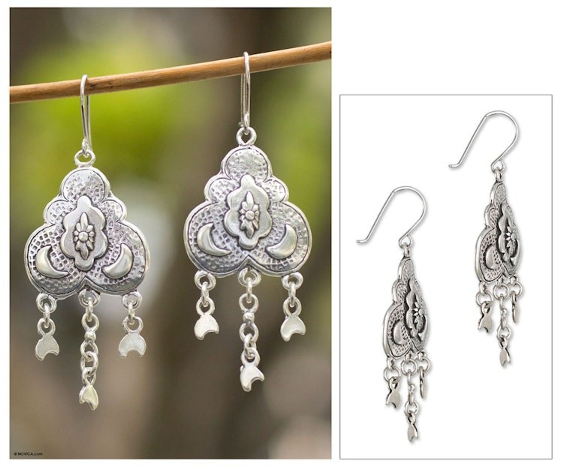 Handcrafted Moonbeams Sterling Silver Chandelier Earrings 'Many Moons'