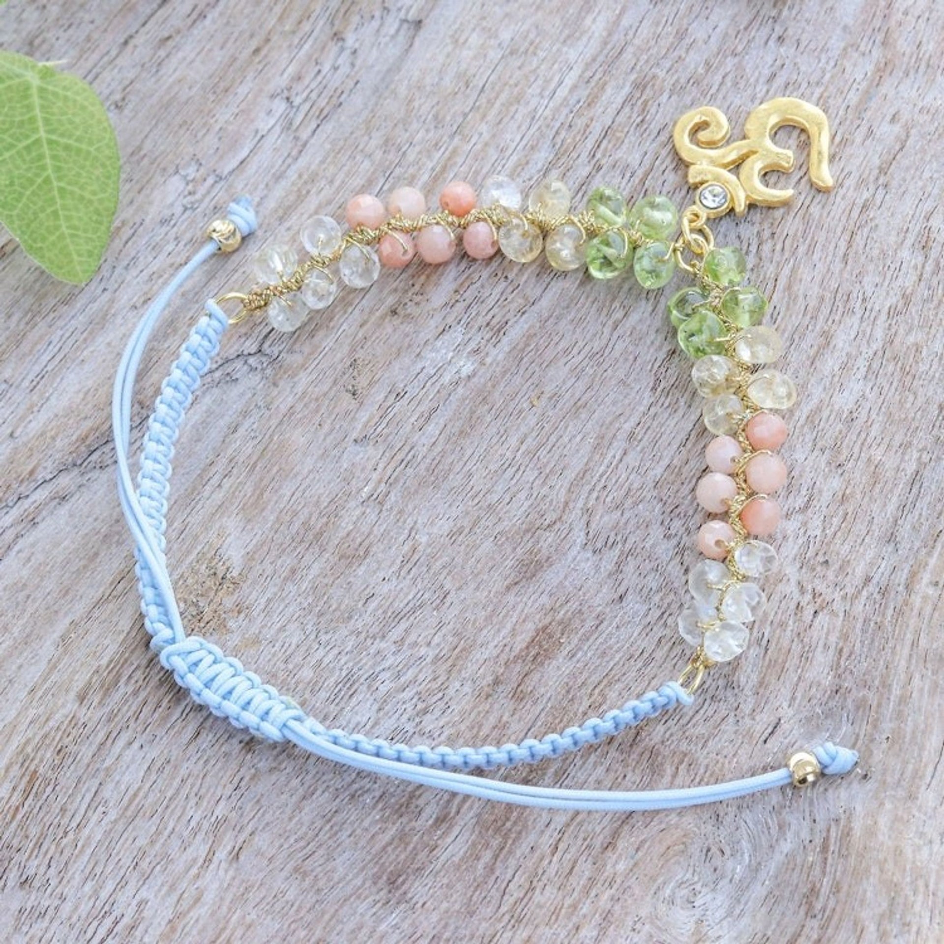 24k Gold-Accented Multi-Gemstone Om Symbol Pendant Bracelet 'Om Glam'