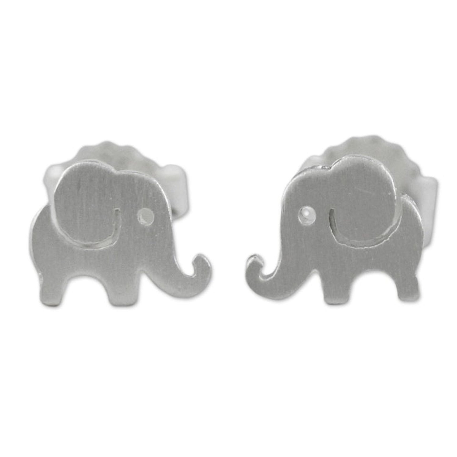 Handmade Thai Sterling Silver Post Elephant Earrings 'Endearing Elephants'