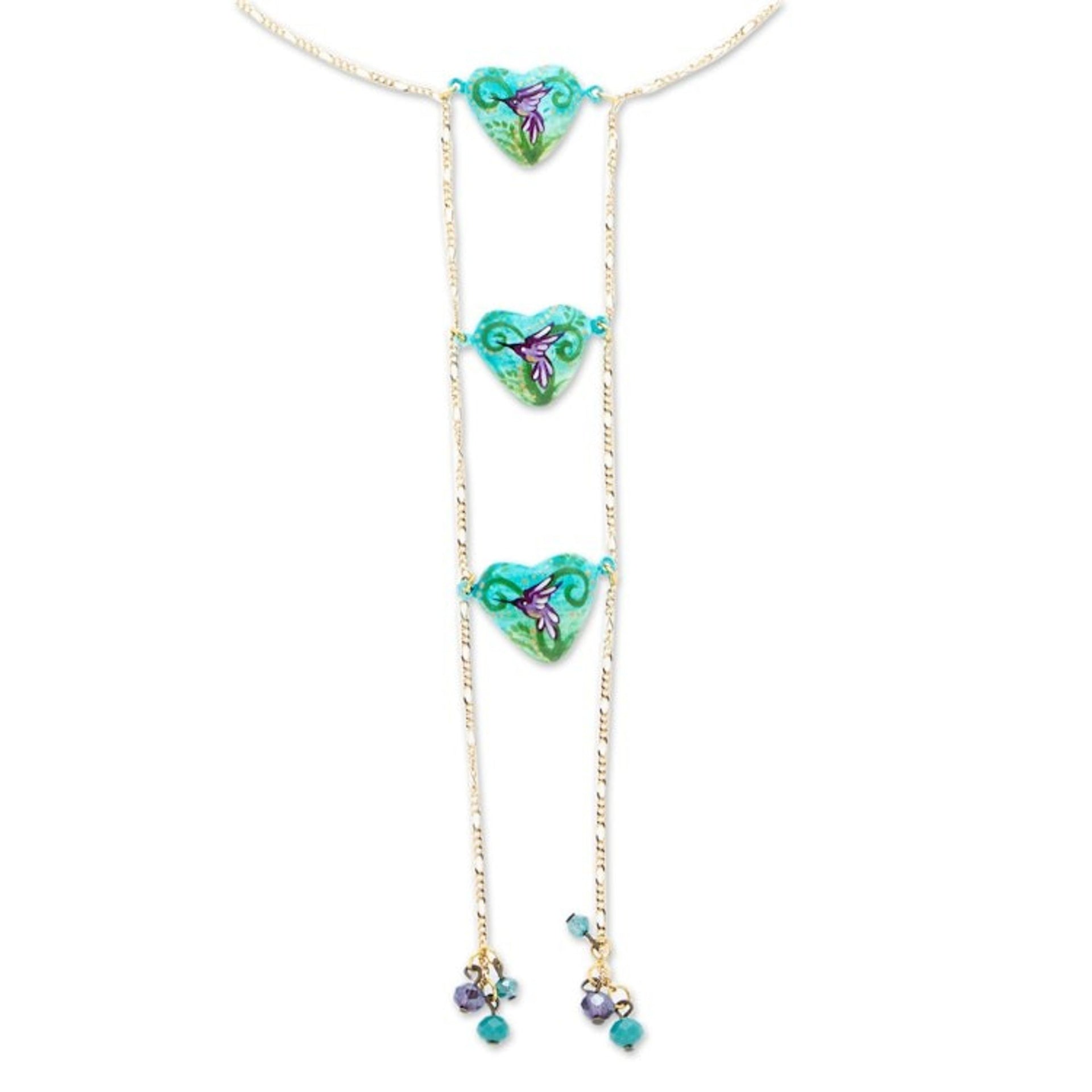 14k Gold-Plated Waterfall Necklace with Hummingbird Motifs 'Refreshing Adoration'