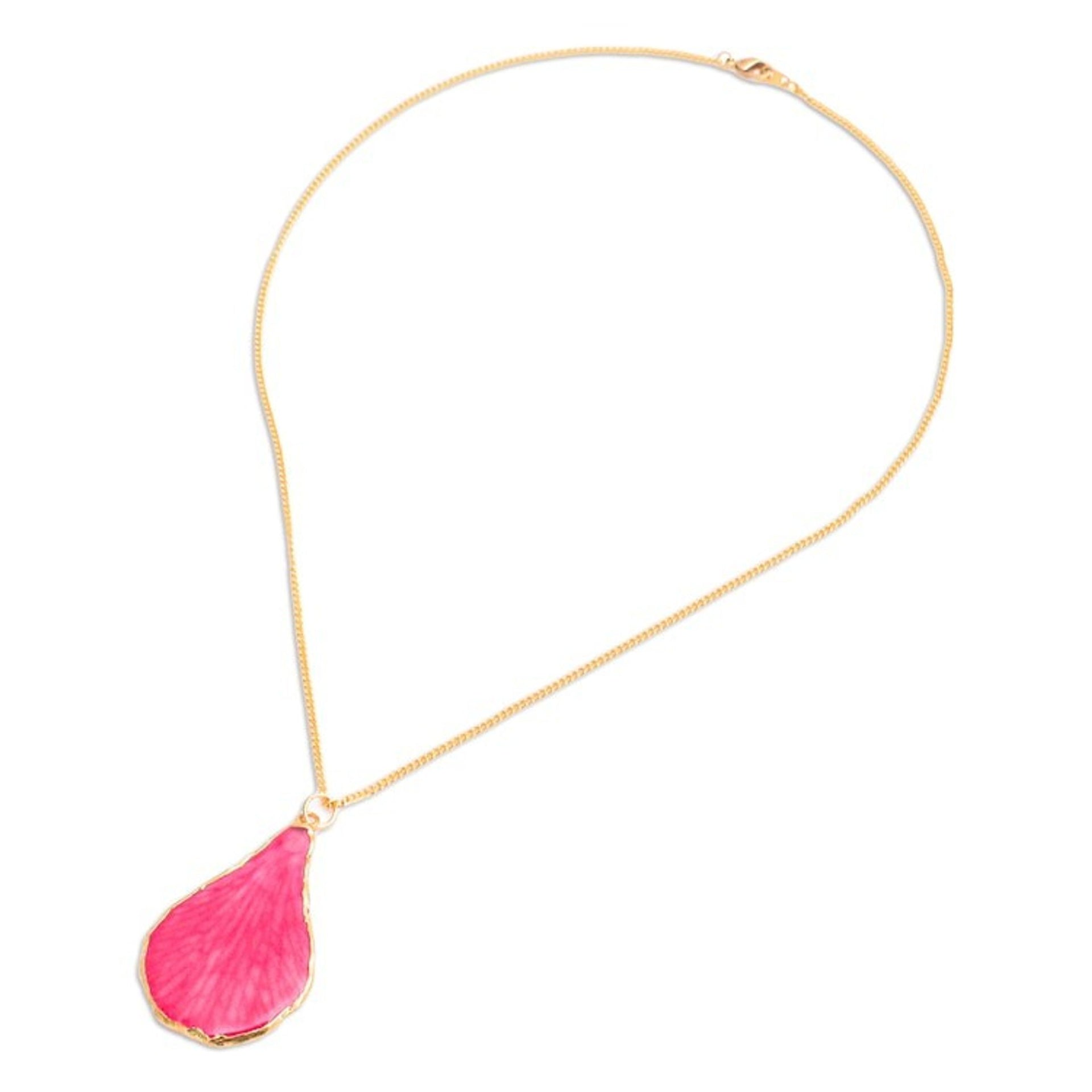 Spring-Themed Fuchsia Gold-Accented Petal Pendant Necklace 'Flawless Petal'