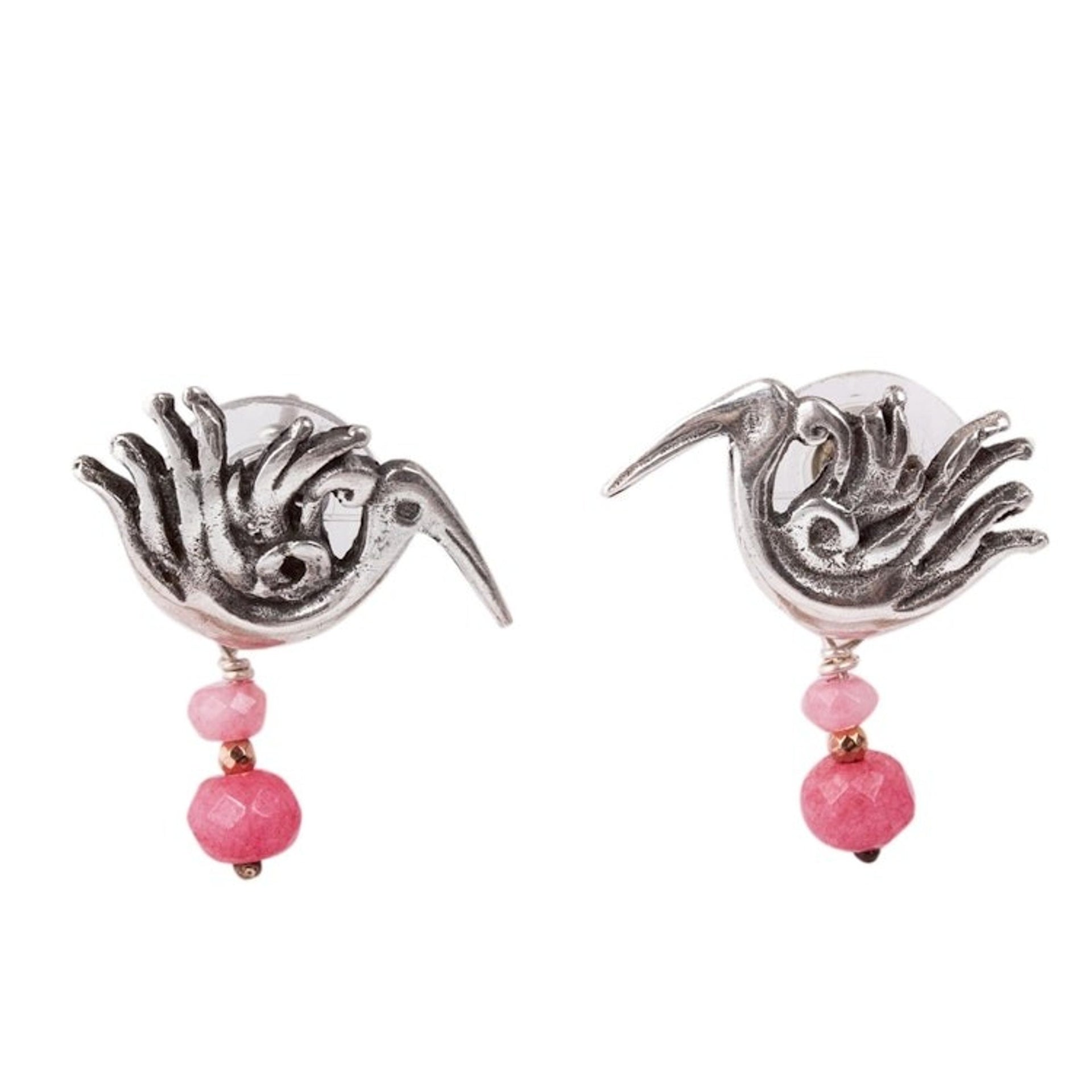 Pink Agate Bird Dangle Earrings from Mexico 'Precious Liberty'