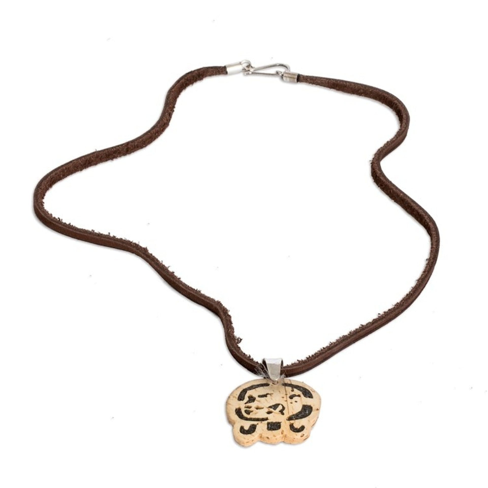 Coconut Shell and Lava Stone Maya E Sign Pendant Necklace 'Free Path'