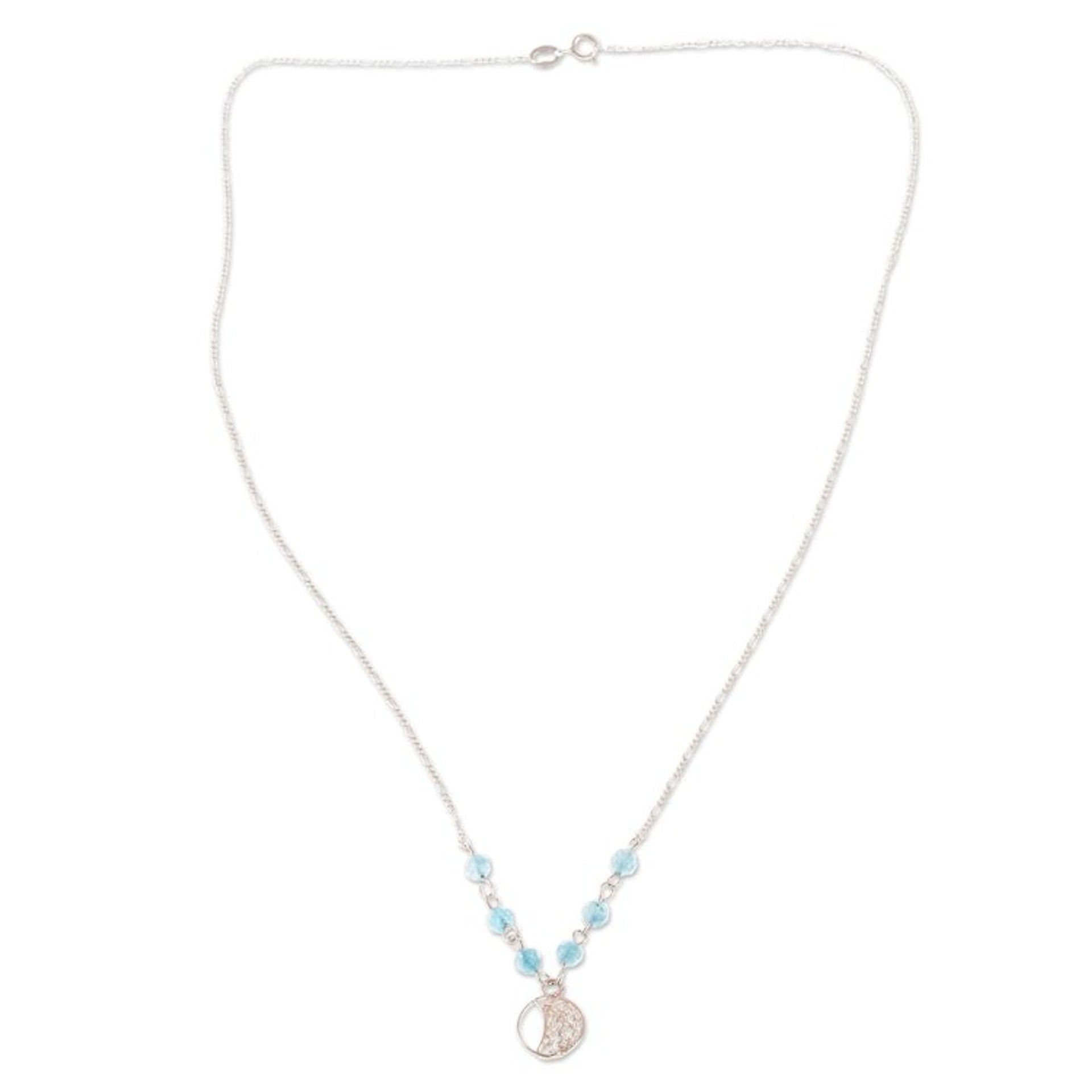 Sterling Silver Filigree Pendant Necklace with Quartz Beads 'Phases of the Moon'
