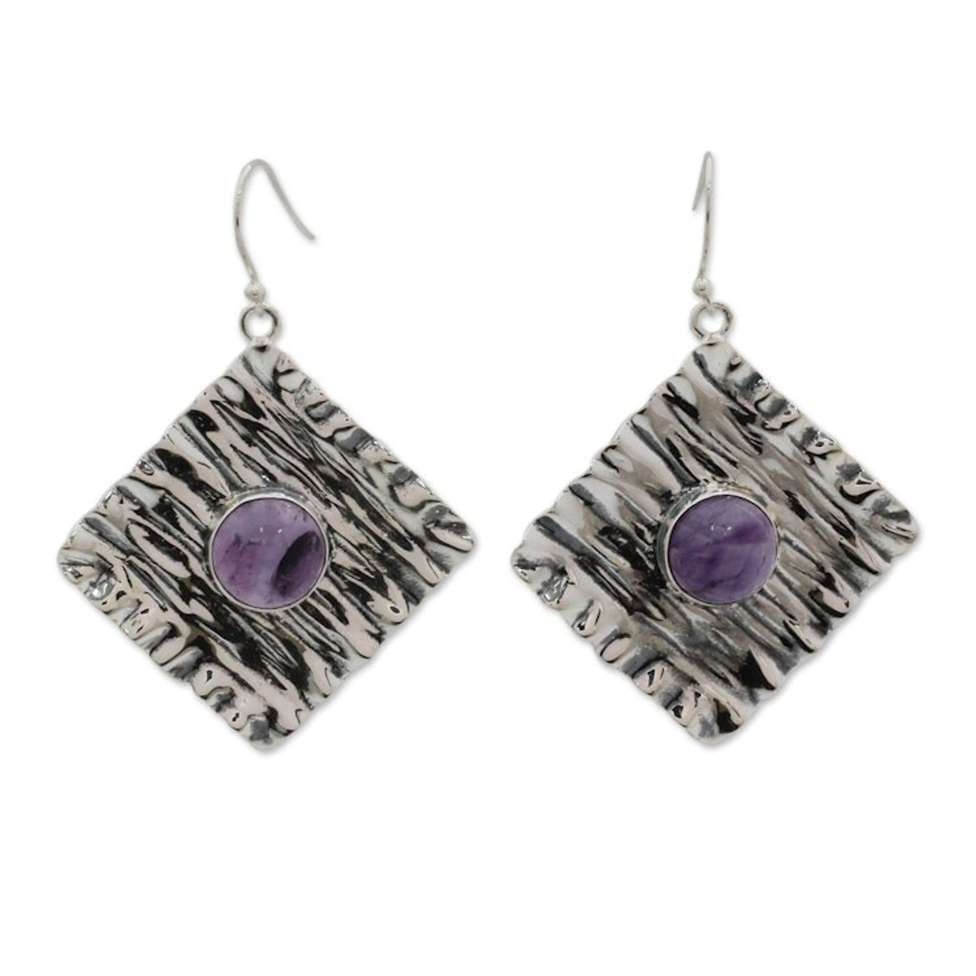 Sterling Silver Dangle Earrings Crafted with Amethysts 'Purple Connection'