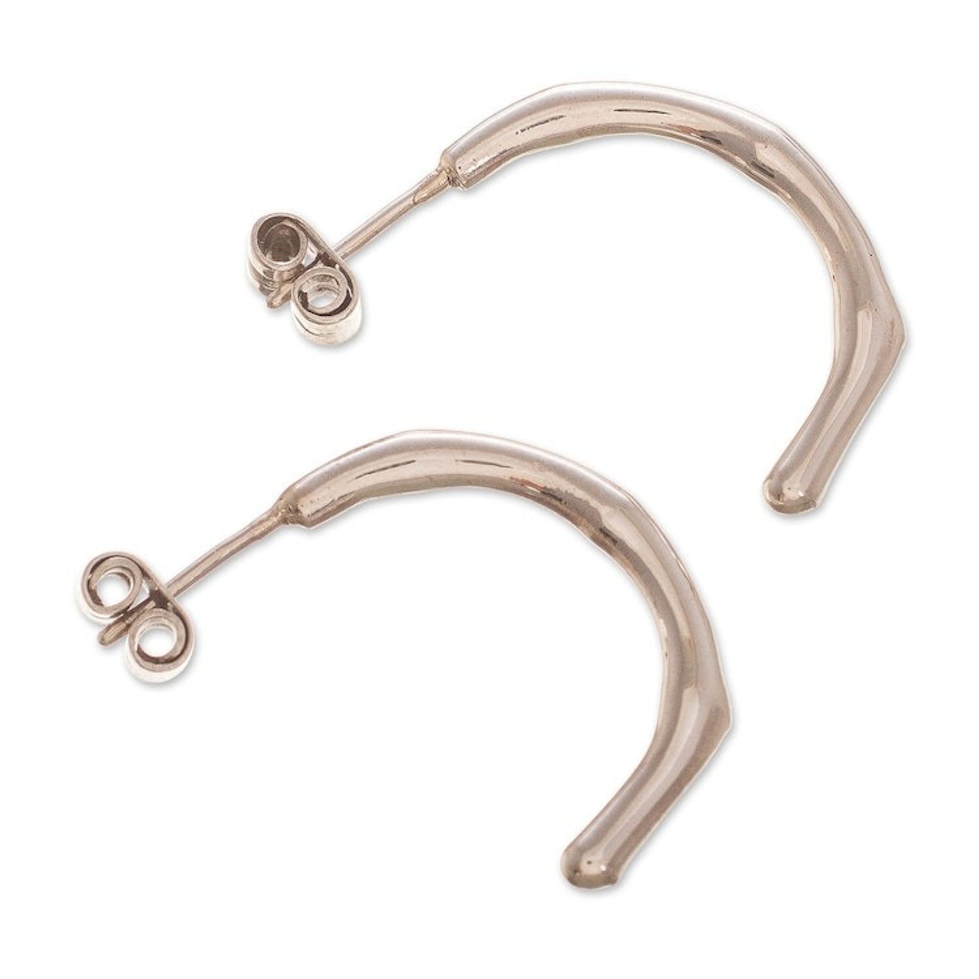 Sterling Silver Half Hoop Post Earrings from Peru 'Minimus'
