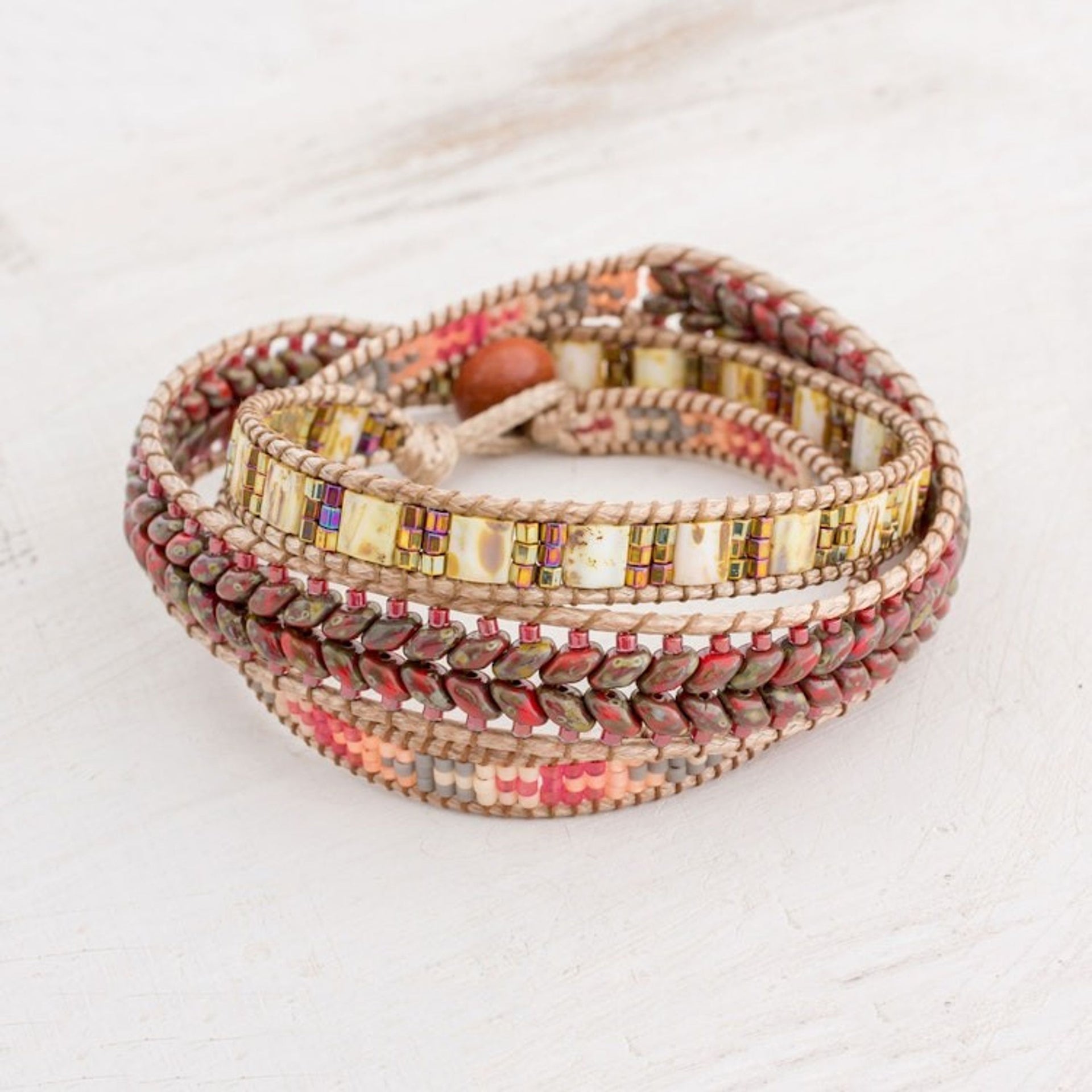 Handcrafted Glass Beaded Wrap Bracelet from Guatemala 'Country Land'