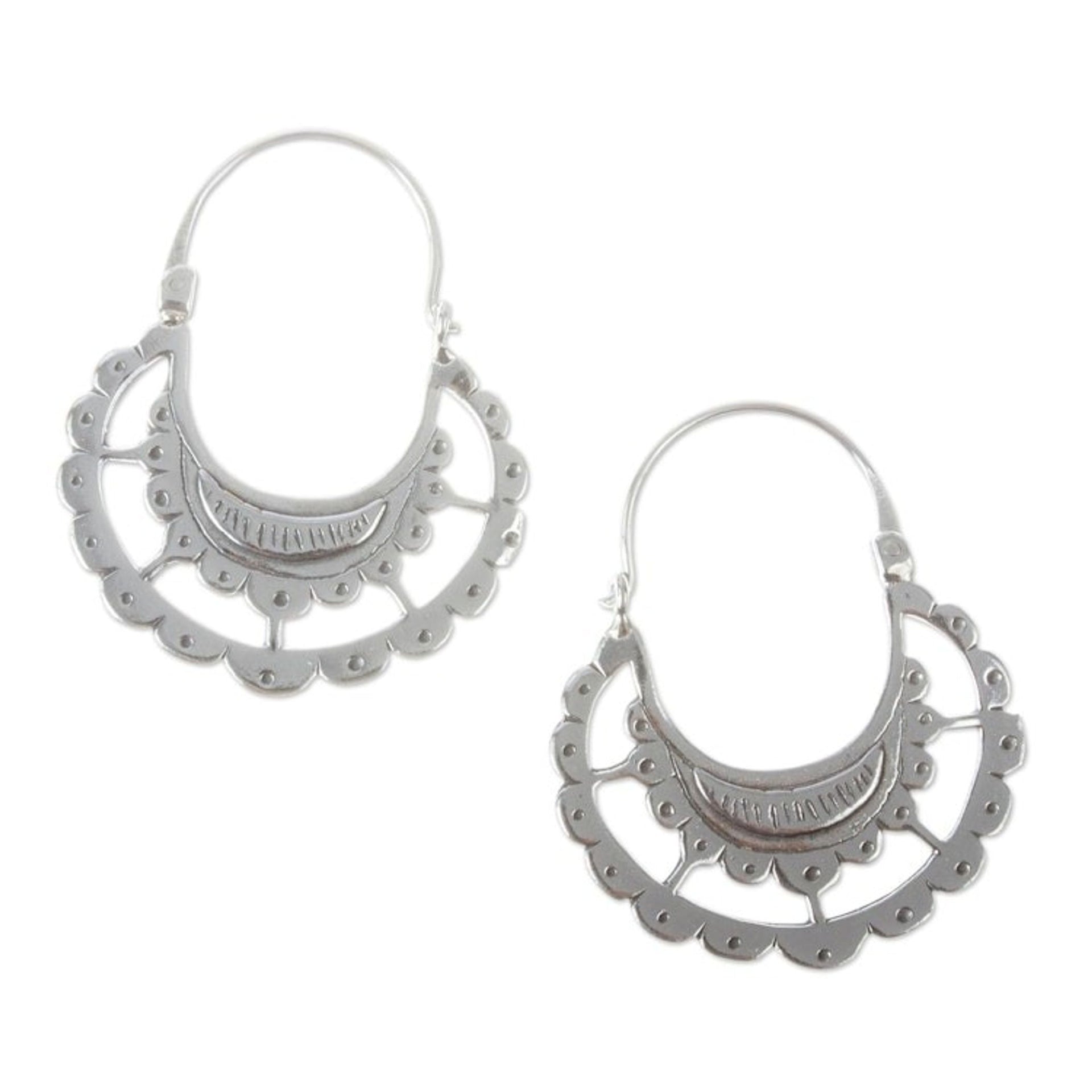 Victorian-Style Sterling Silver Hoop Earrings 'Eastlake'