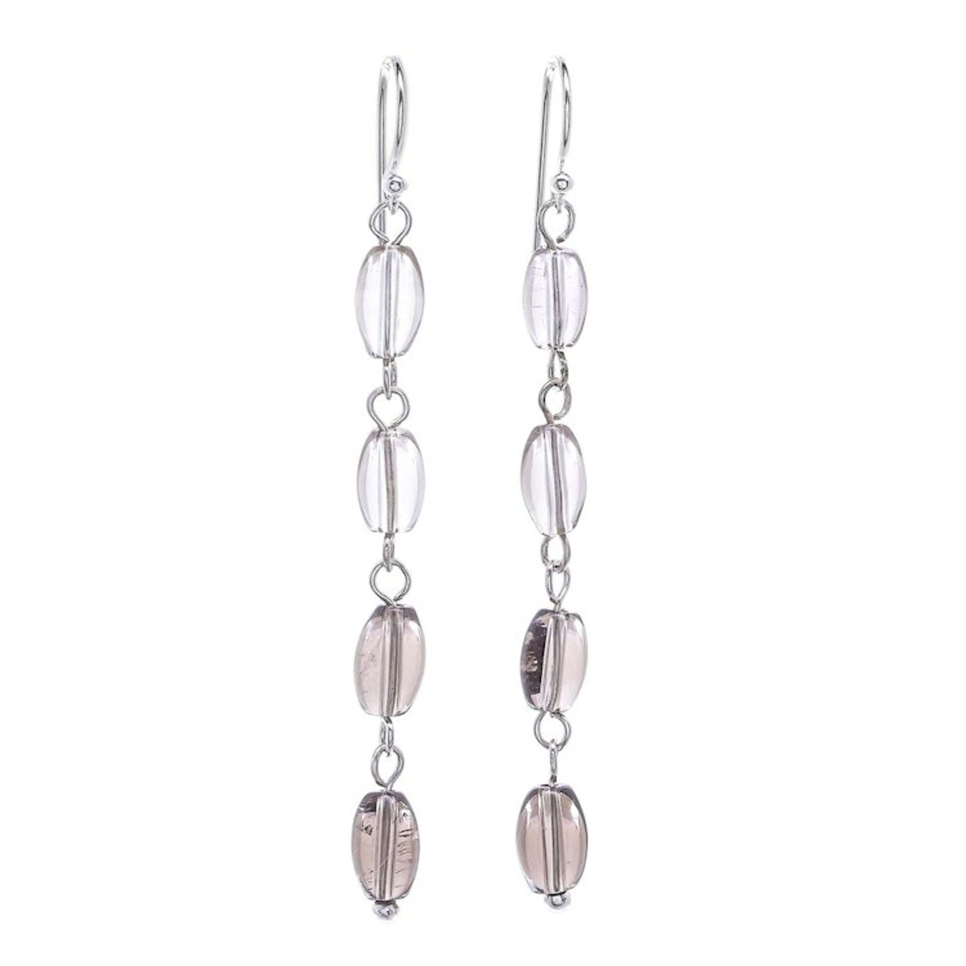 Smoky Quartz and Sterling Silver Dangle Earrings 'Cloudy Morning'