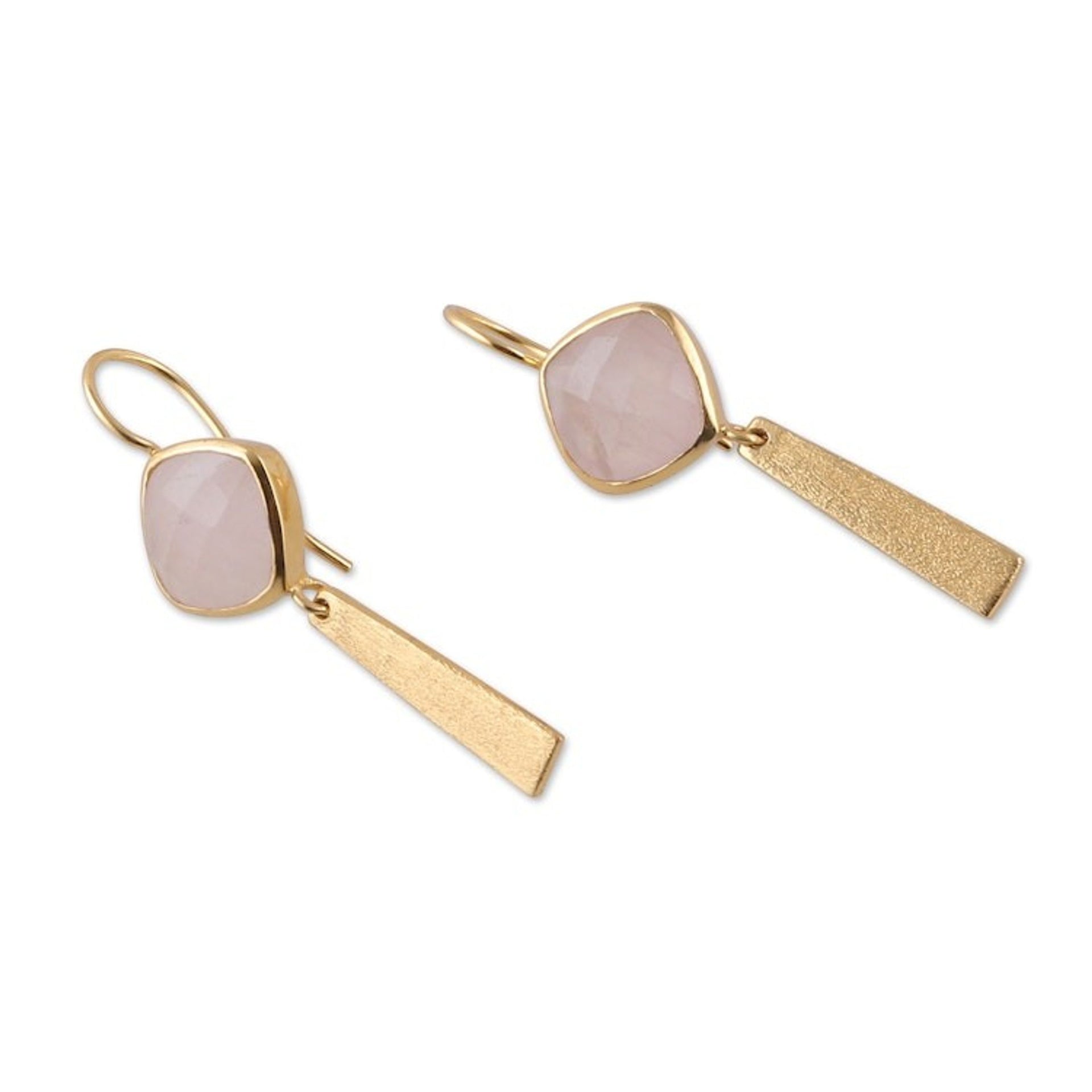 18k Gold-Plated 12-Carat Natural Rose Quartz Dangle Earrings 'Monument of Kindness'
