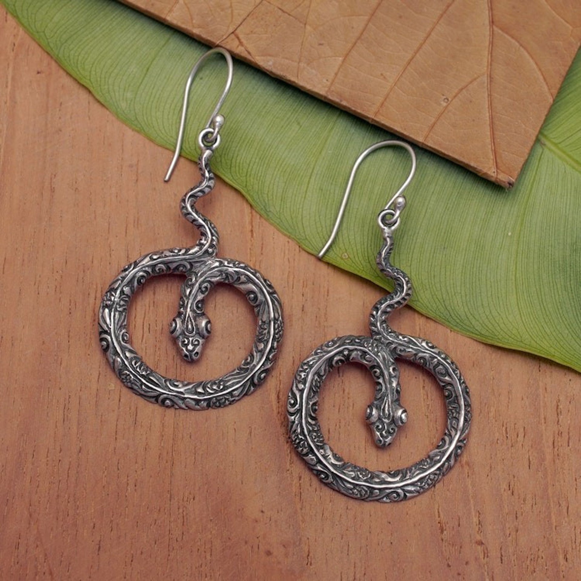 Artisan Crafted Sterling Silver Snake Earrings 'Magic Serpent'