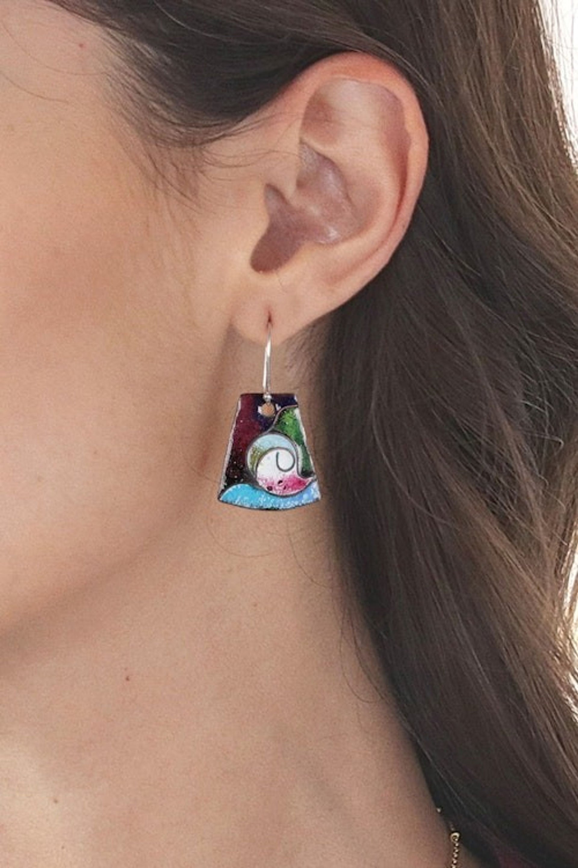 Geometric Paisley Copper Dangle Earrings Painted in India 'Paisley Chronicles'