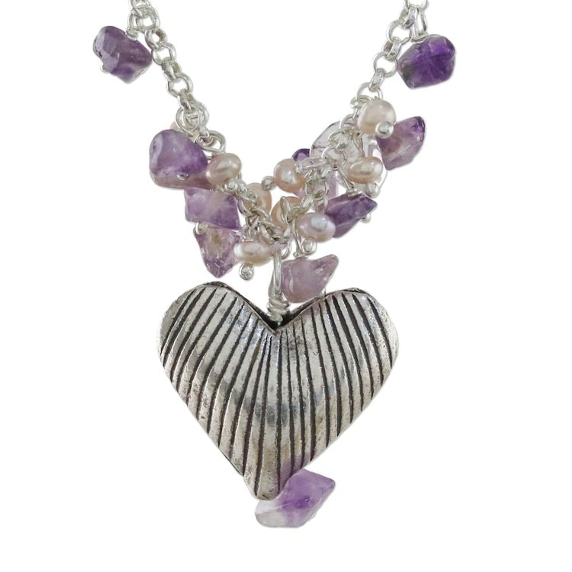 Handcrafted Silver and Amethyst Heart Necklace 'The Secret of Love'