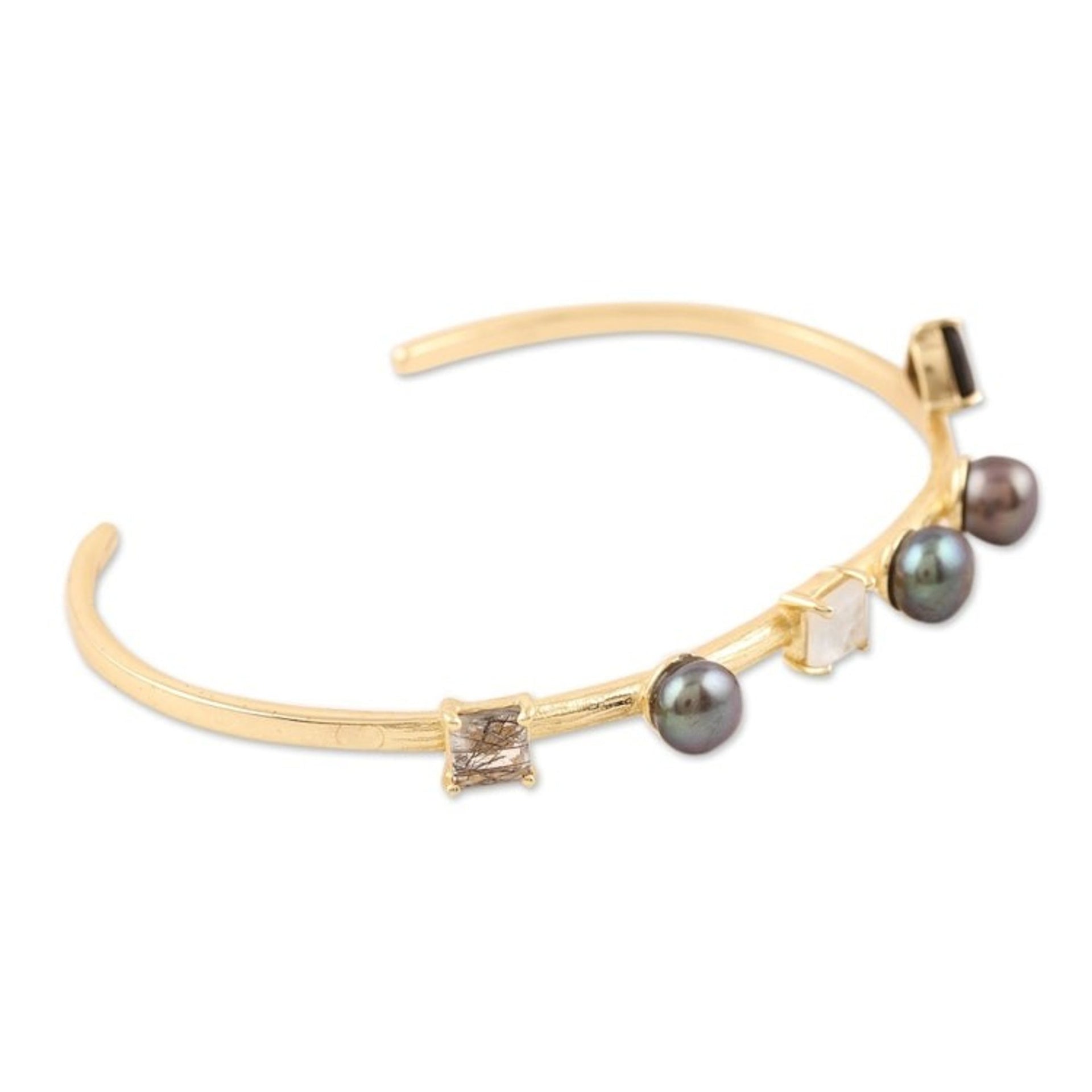 Gold Plated Multi-Gemstone Cuff Bracelet from India 'Style and Grace'