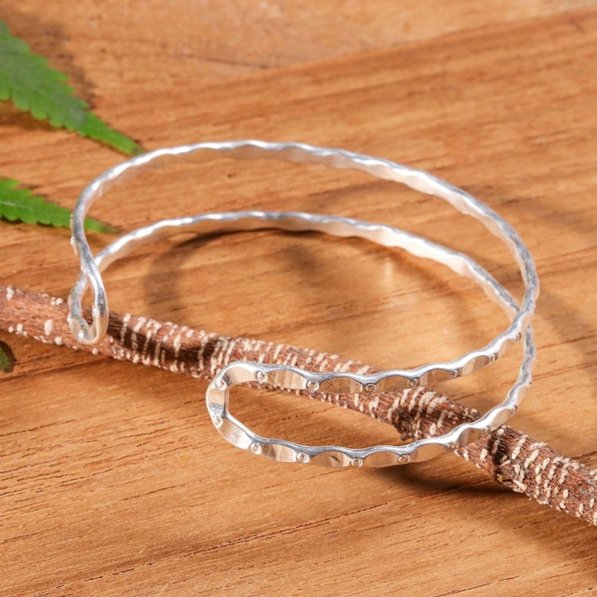 Traditional Artisan-Crafted Sterling Silver Cuff Bracelet 'Speckled Silhouette'