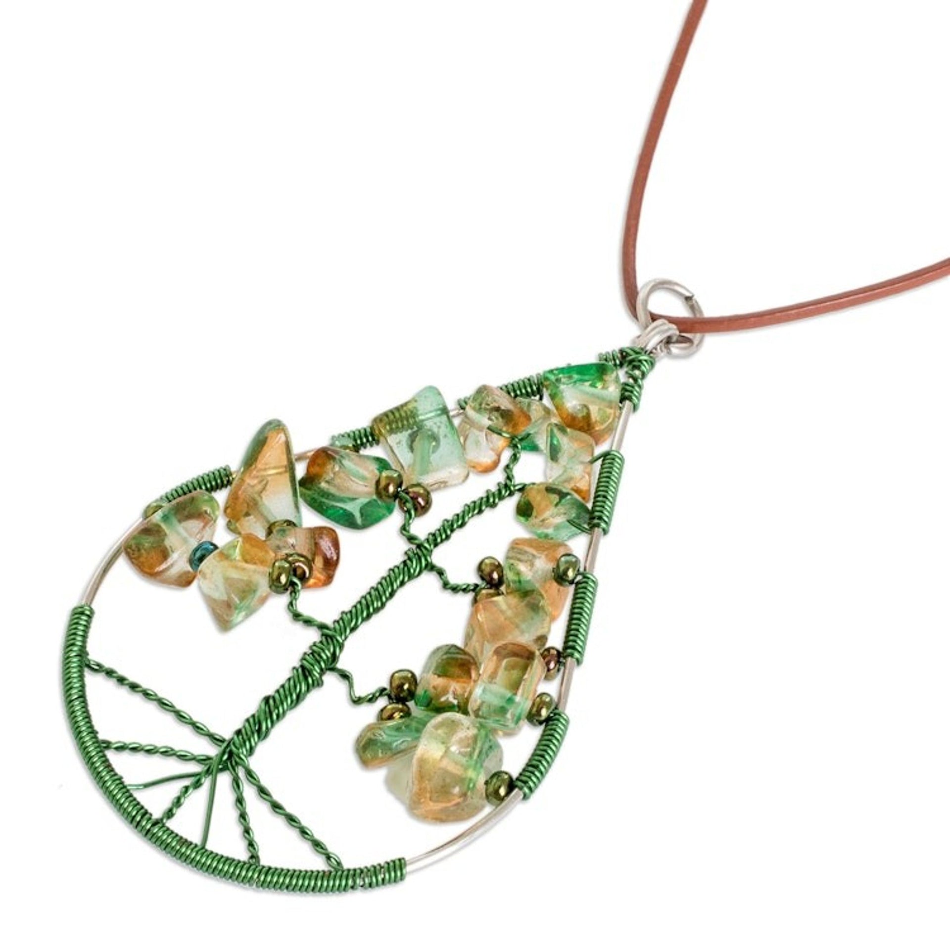 Drop-Shaped Green Natural Peridot Tree Pendant Necklace 'Drop of Life in Spring Green'