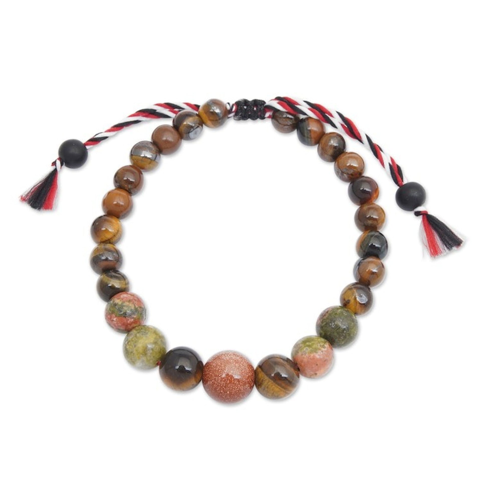 Balinese-Made Unisex Tiger's Eye and Unakite Beaded Bracelet 'Times of Boldness'