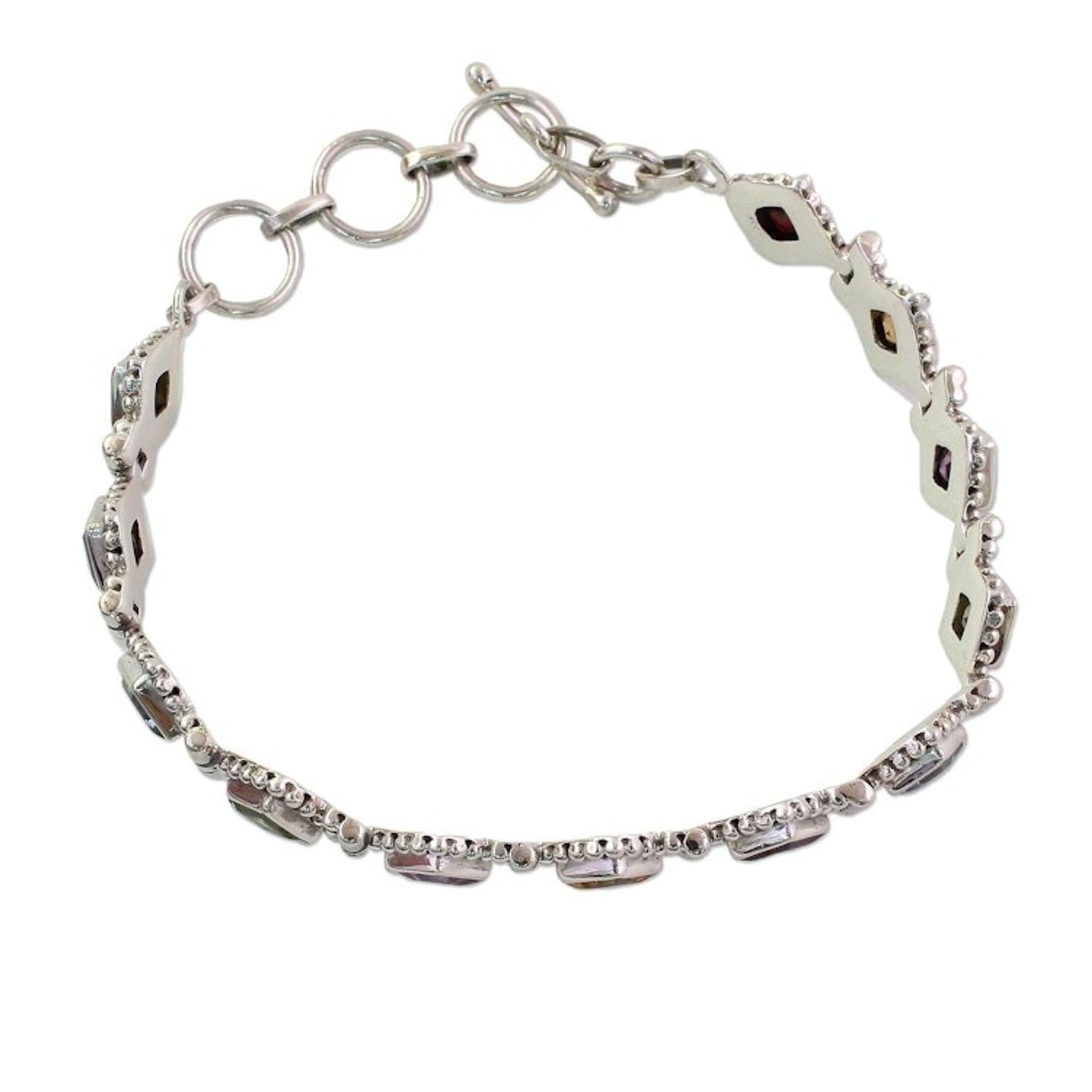 Sterling Silver Citrine Amethyst Blue Topaz Tennis Bracelet 'Rainbow Dream'