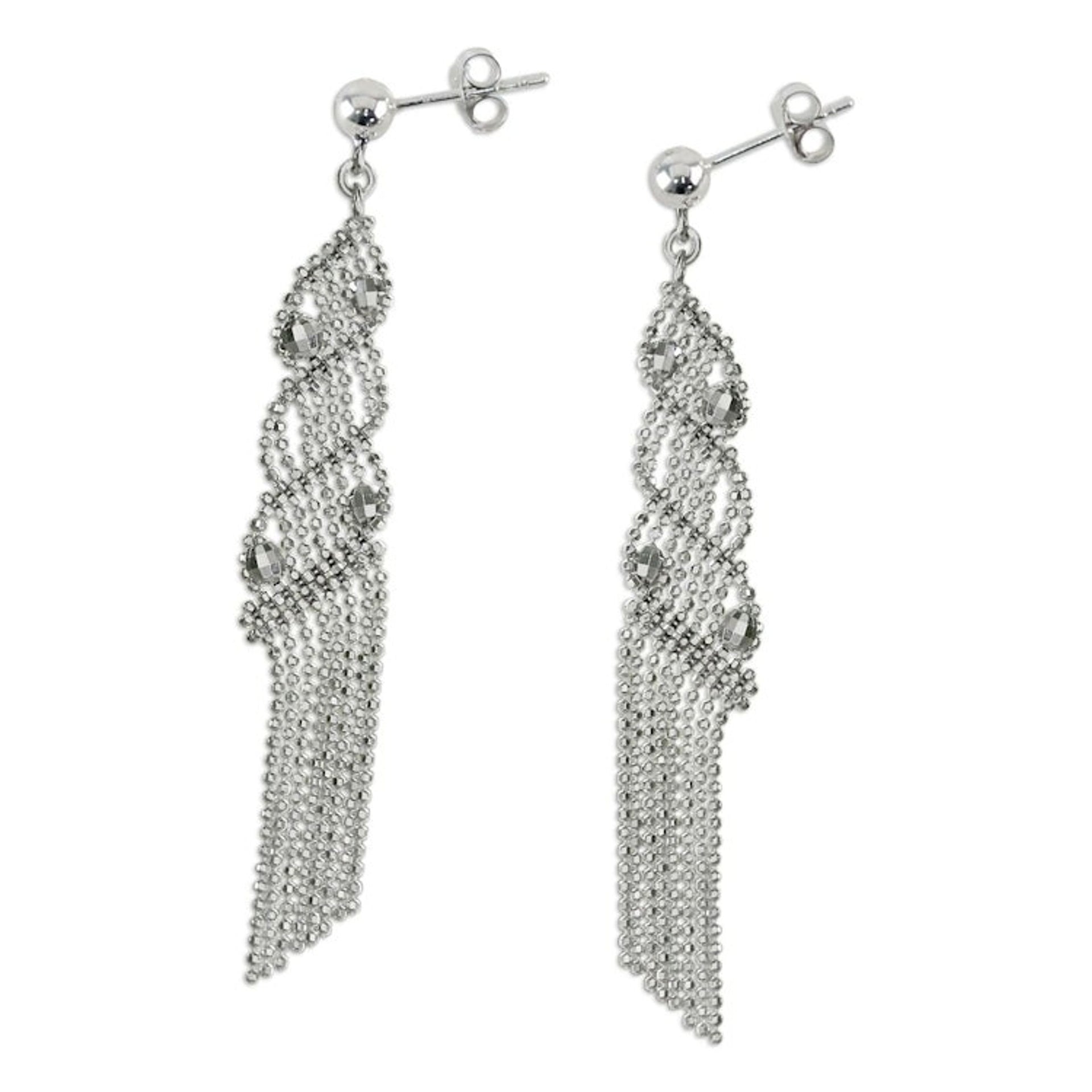Sterling Silver Ball Chain Chandelier Earrings from Thailand 'Waterfall Fringe'