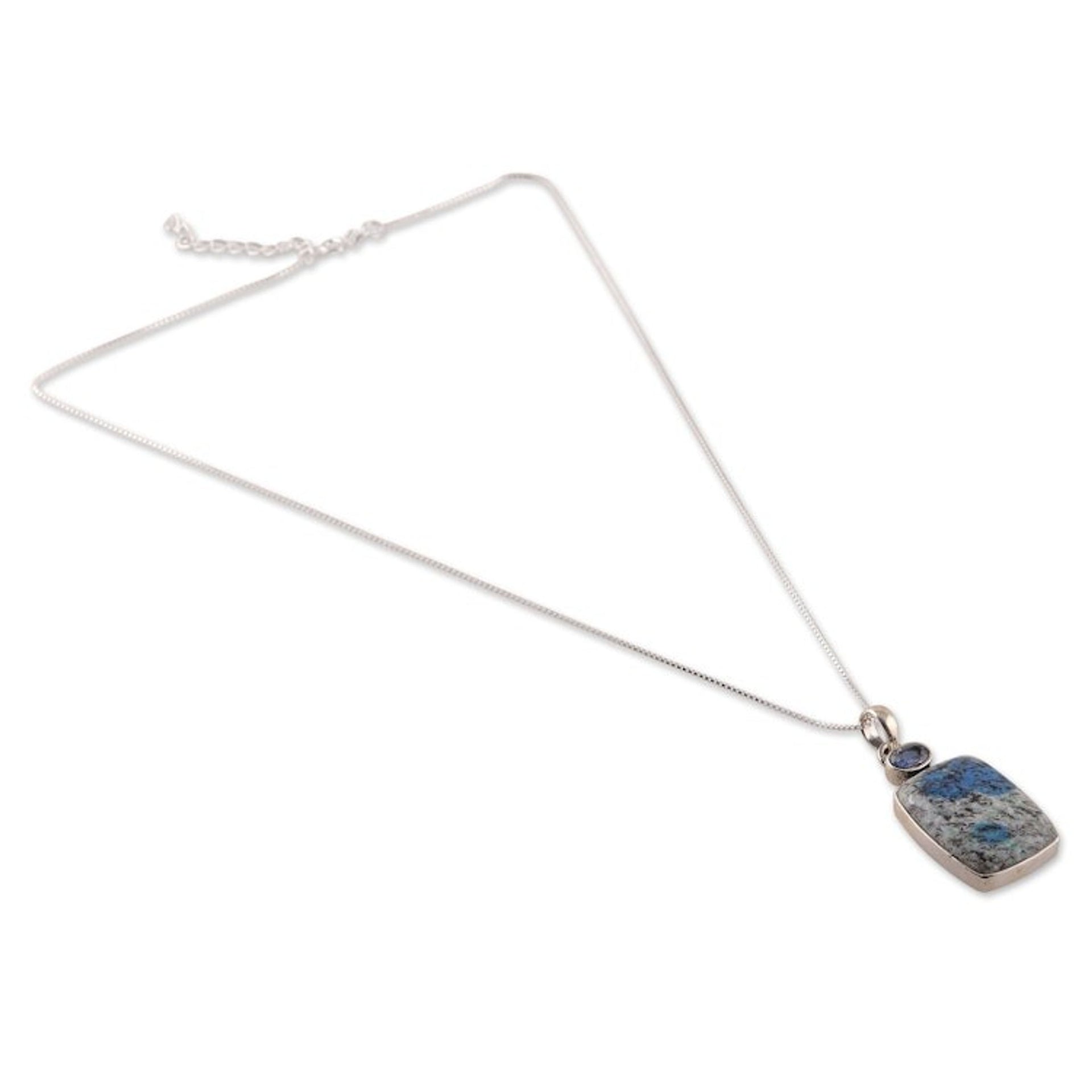 Faceted One-Carat Kyanite and Blue Jasper Pendant Necklace 'Heavenly Flair'