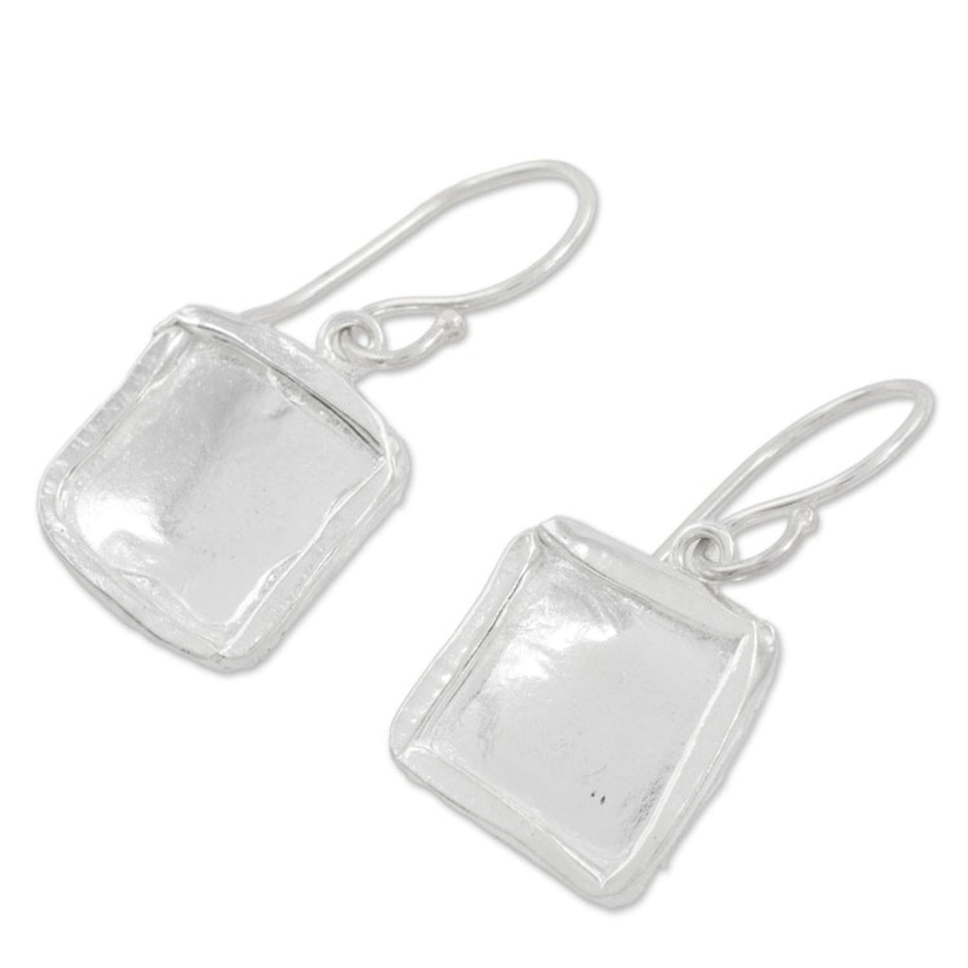 Fine Silver Dangle Earrings with Combination Finish 'Shimmering Squares'