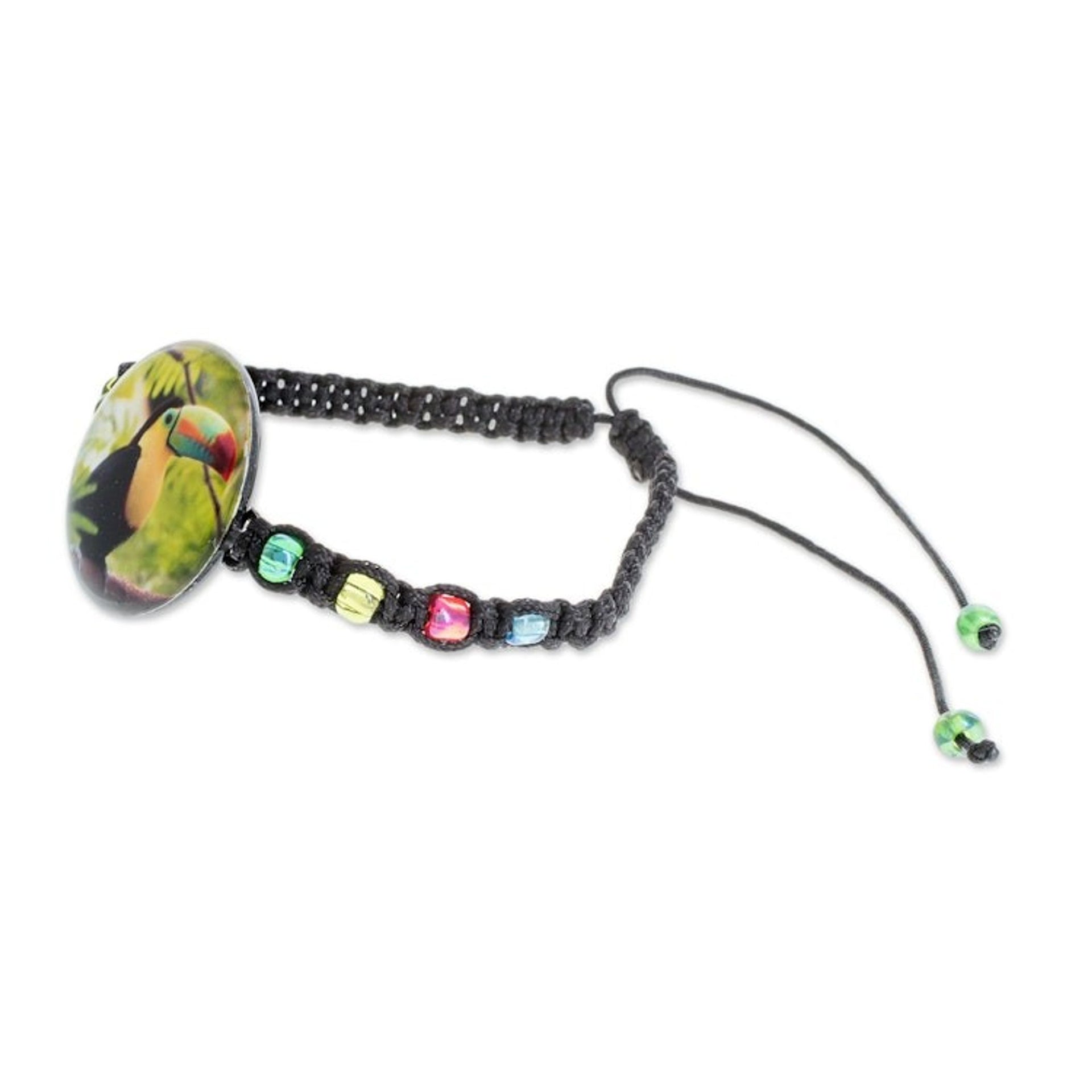 Toucan Glass Beaded Macrame Pendant Bracelet from Costa Rica 'Rainbow-Billed Toucan'