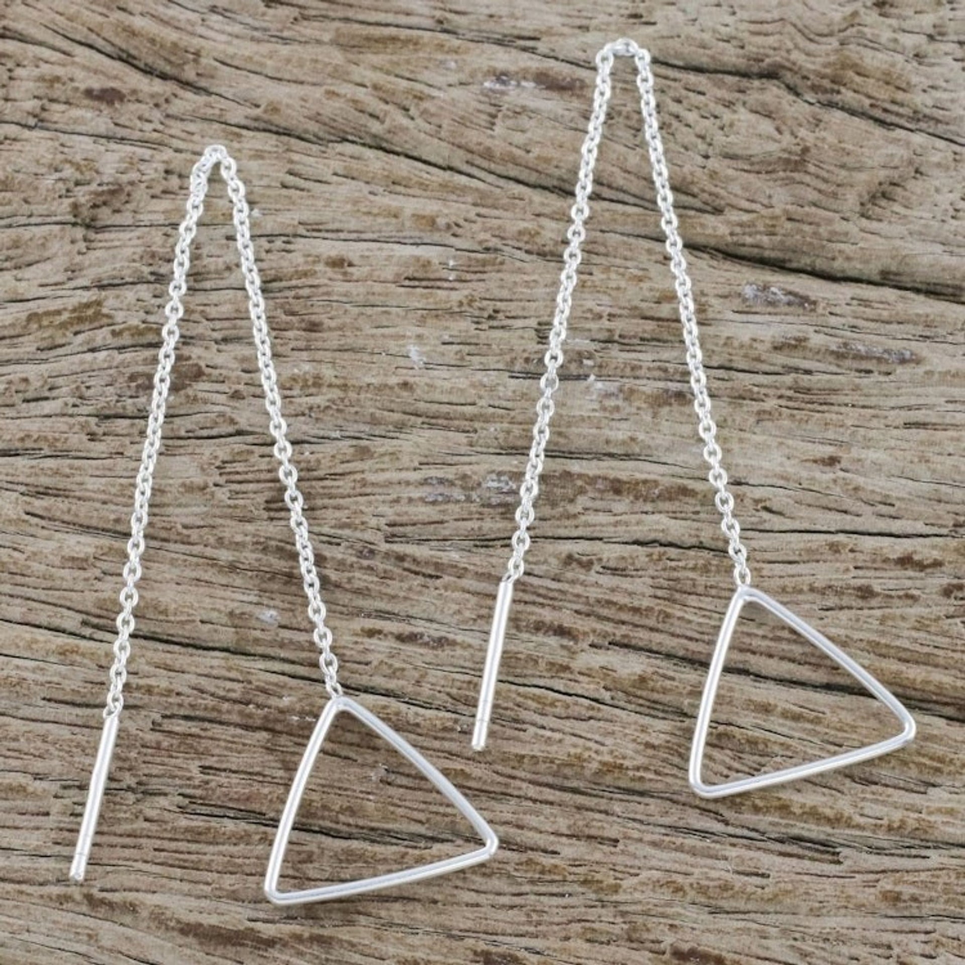 Artisan Handmade Thai 925 Sterling Silver Threader Earrings 'Icy Home'