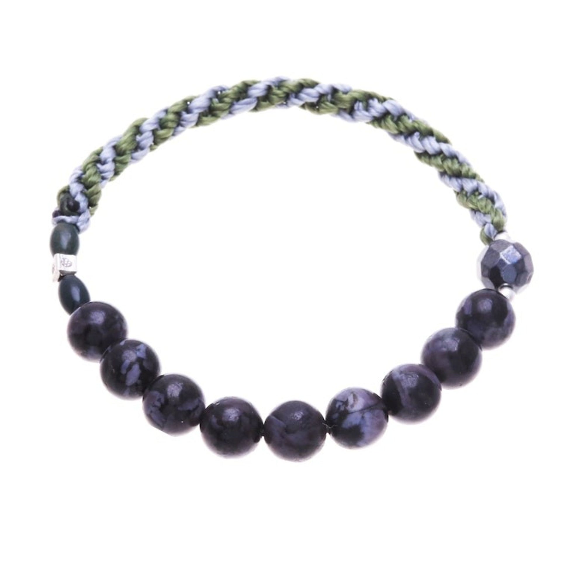 Multi-Gemstone Beaded Stretch Bracelet in Green and Grey 'Mystic Journey'