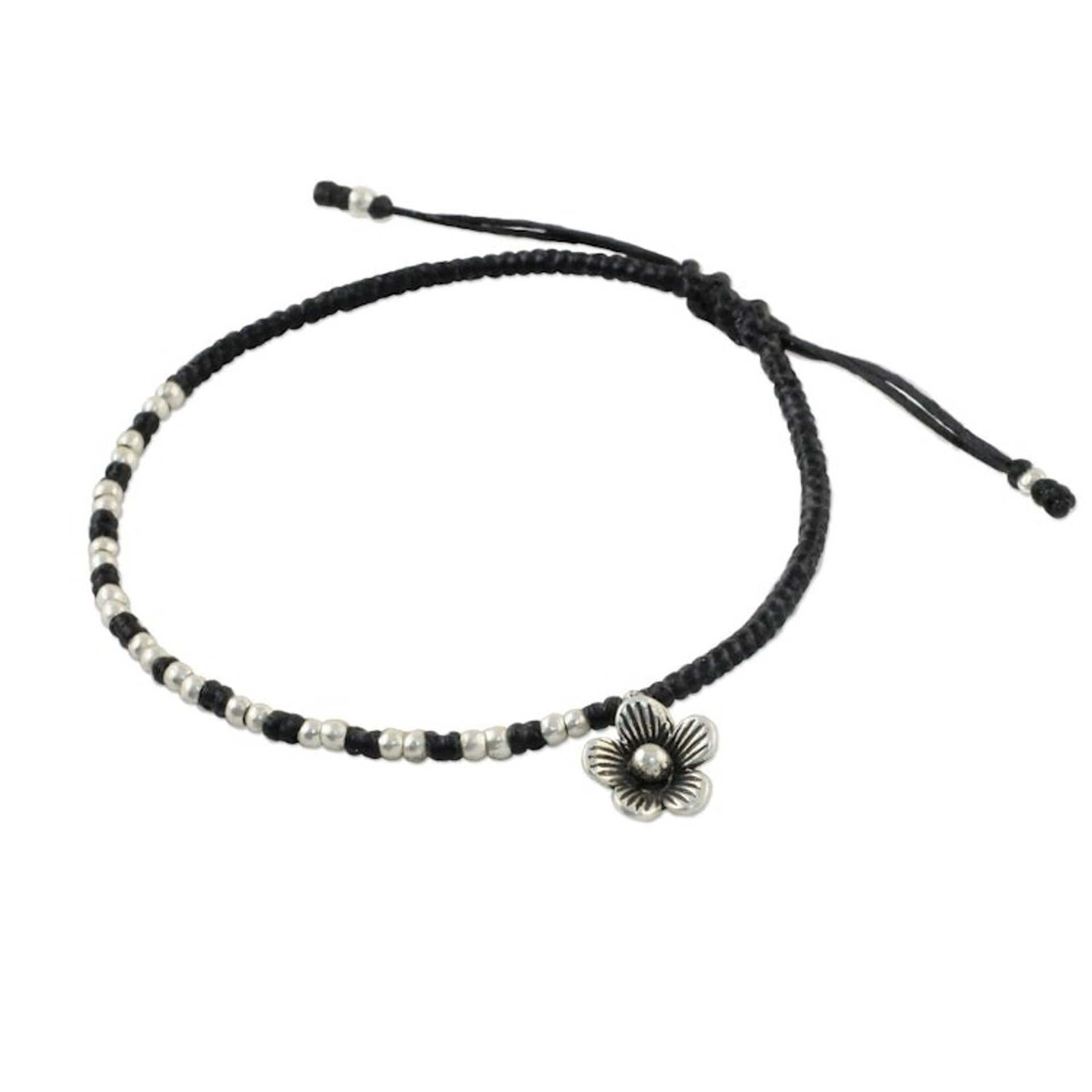 Karen Silver Beaded Floral Bracelet from Thailand 'Lovely Flower'