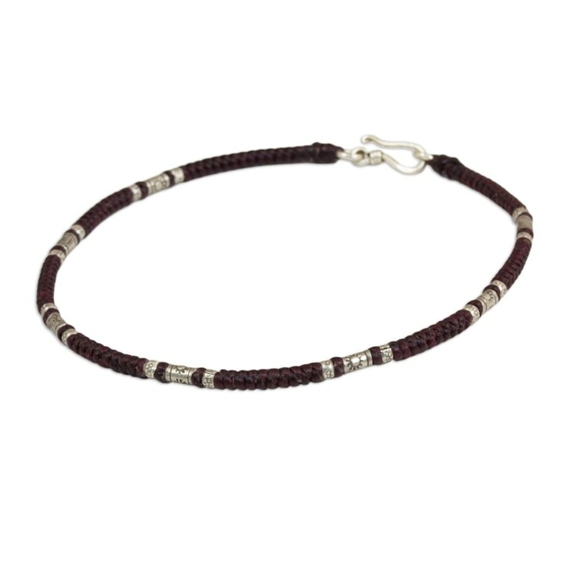 Artisan Crafted Maroon Anklet with Karen Hill Tribe Silver 'Wandering Maroon'