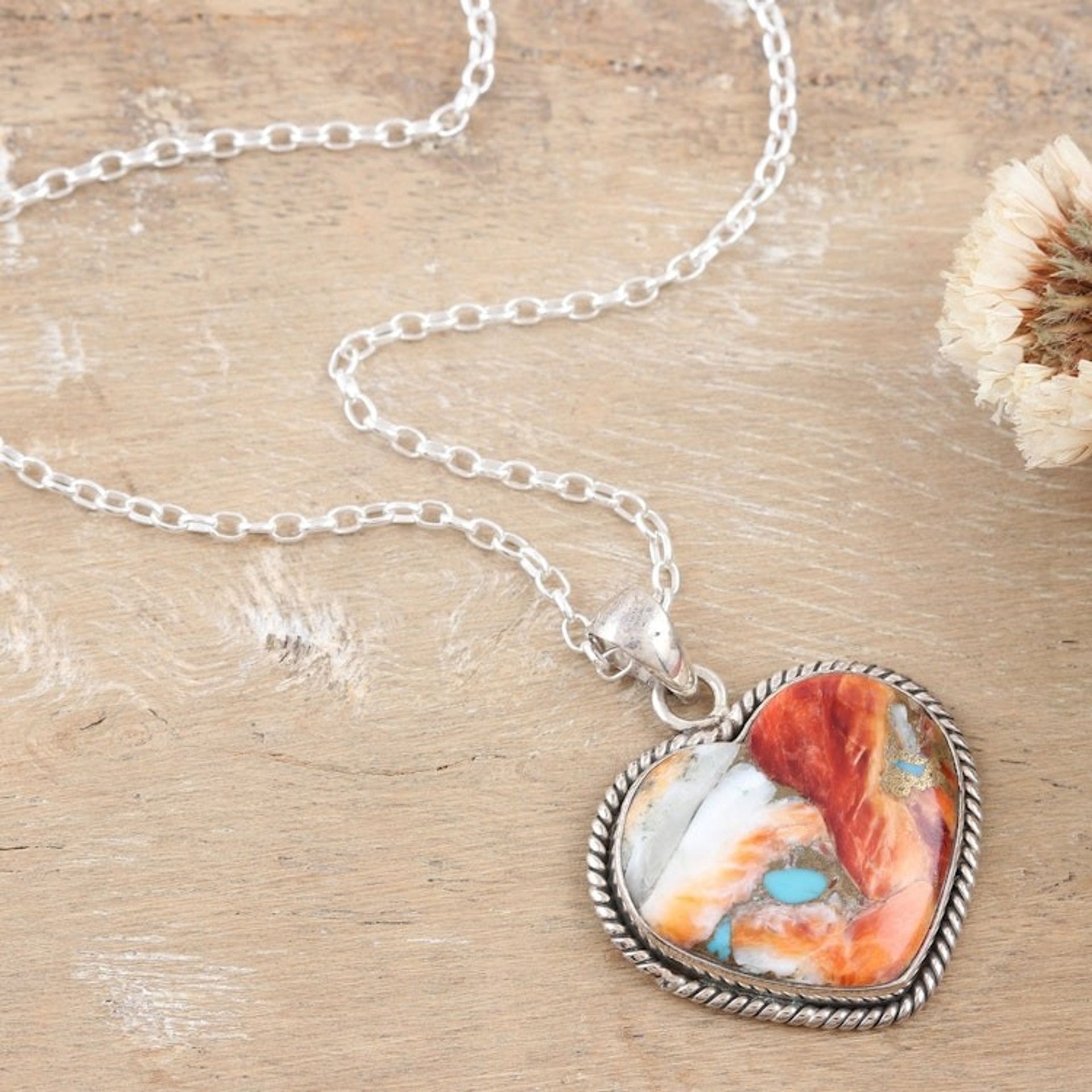 Heart-Themed Pendant Necklace with Composite Turquoise 'Romantic Festival'