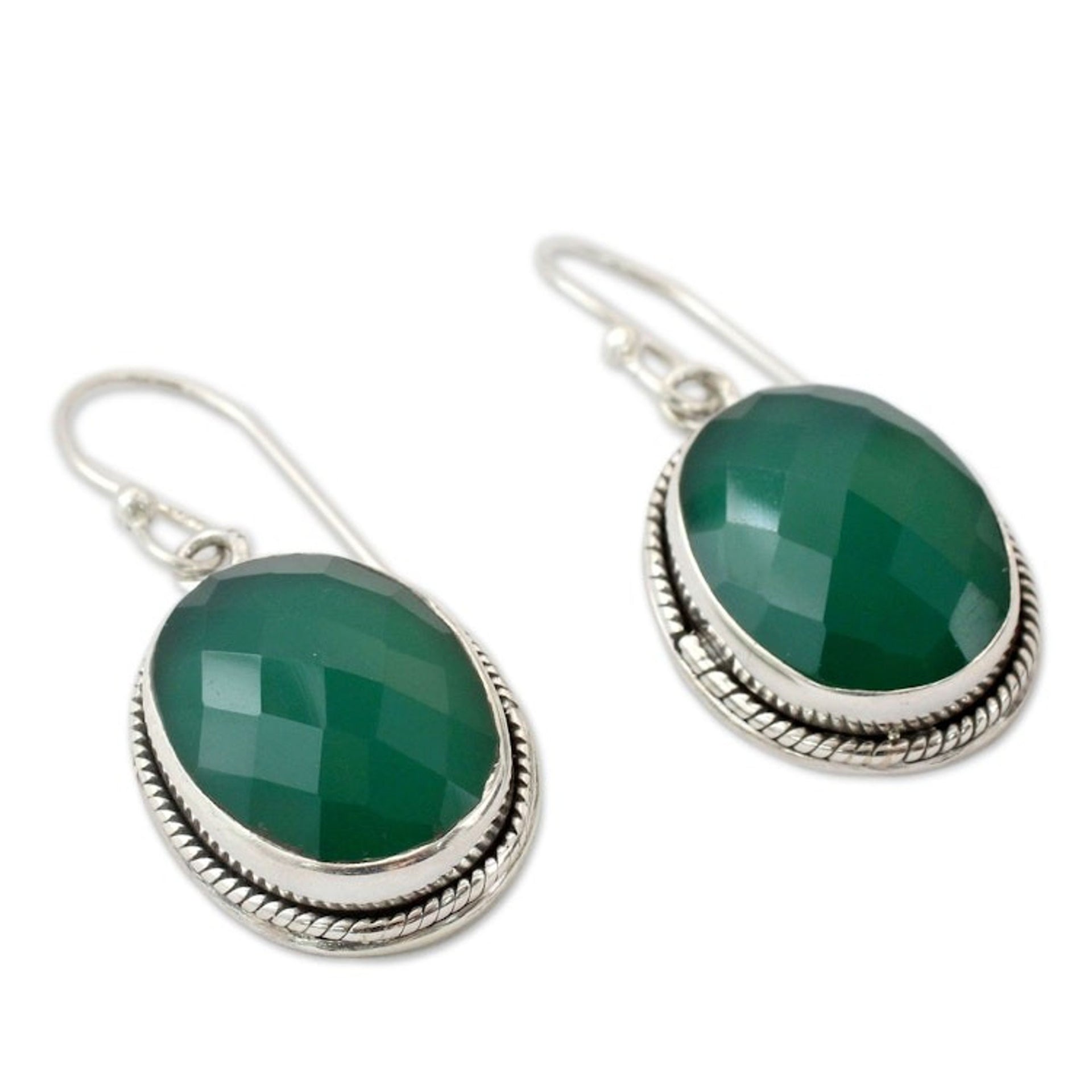Green Onyx Earrings in Sterling Silver Handmade in India 'Luscious Green'