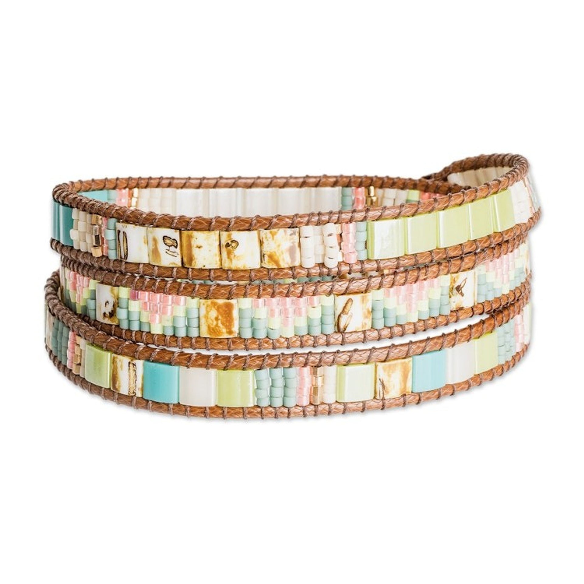 Handcrafted Glass Beaded Wrap Bracelet from Guatemala 'Santa Fe'