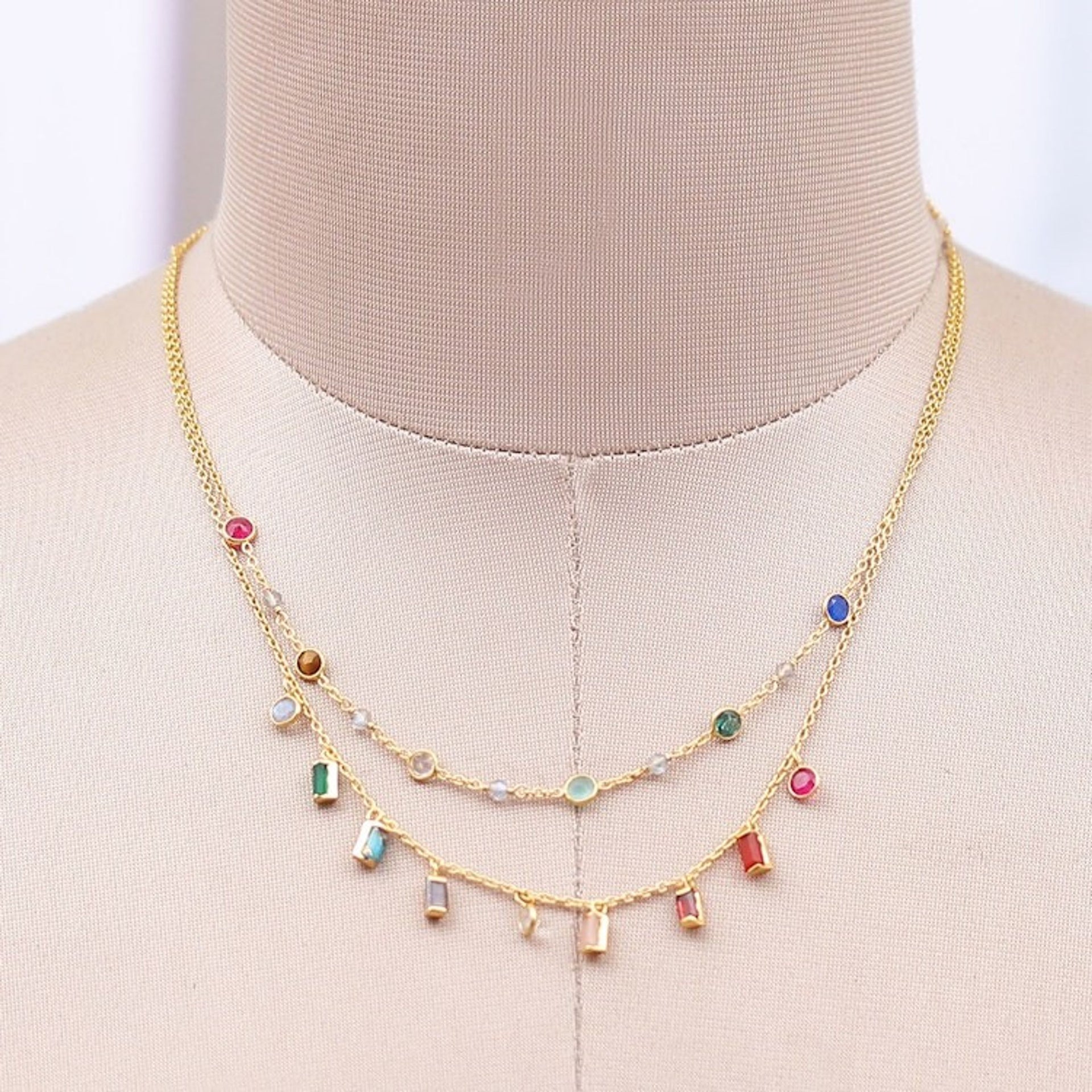 18k Gold-Plated Multi-Gemstone Charm Strand Necklace 'Origin Story'