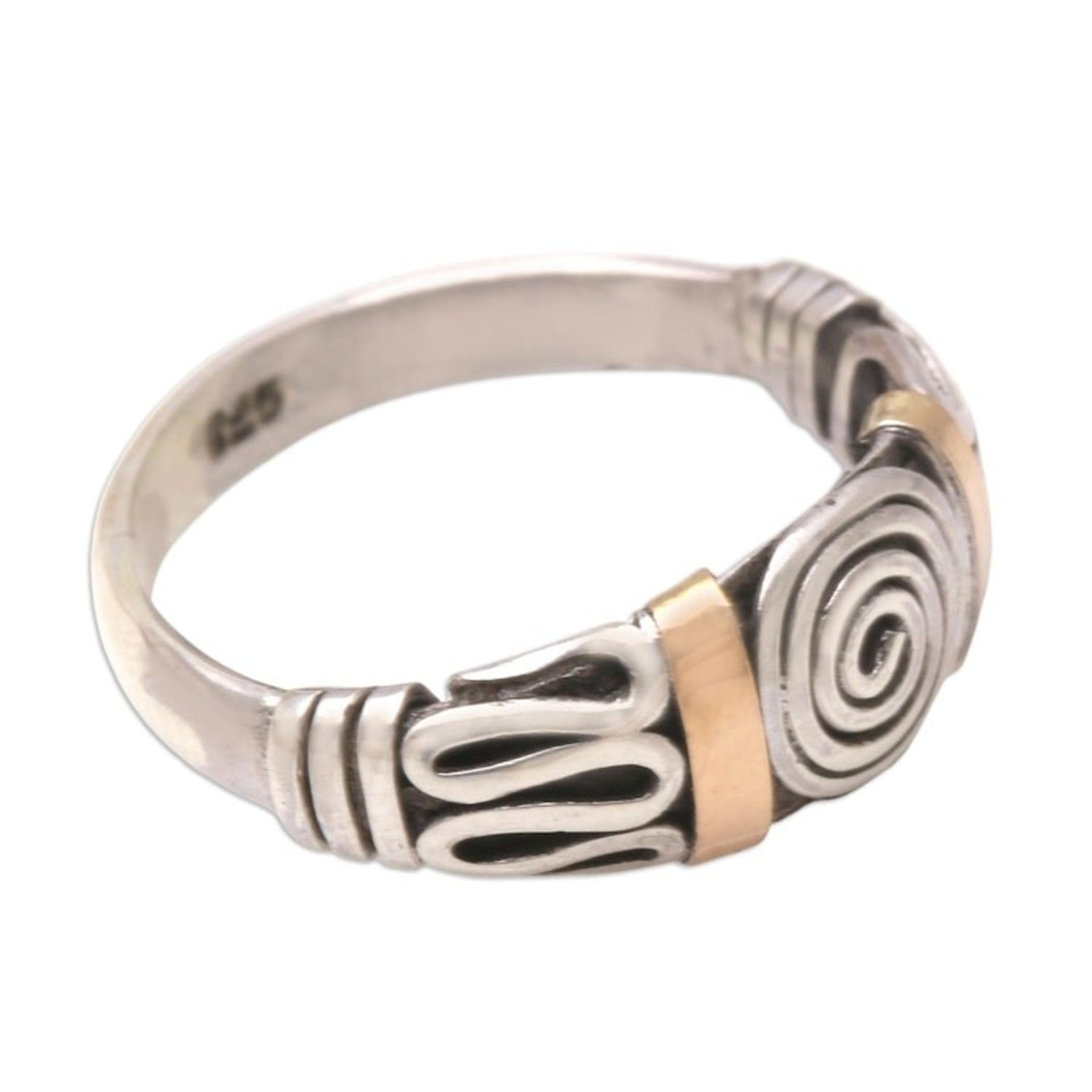 Gold-Accented Spiral-Motif Cocktail Ring 'Ancient Motif'