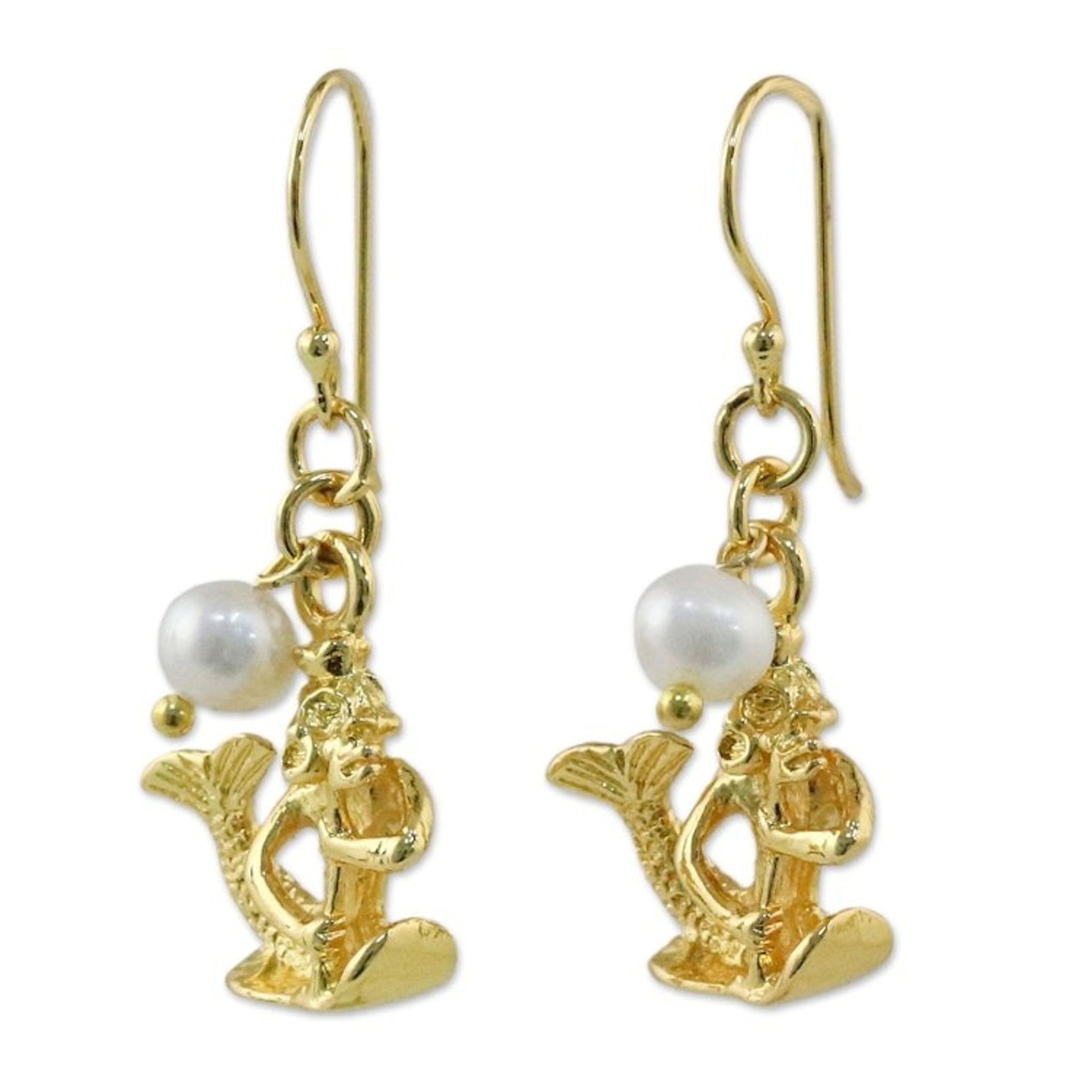 Gold Plated Cultured Pearl Aquarius Earrings from Thailand 'Radiant Aquarius'