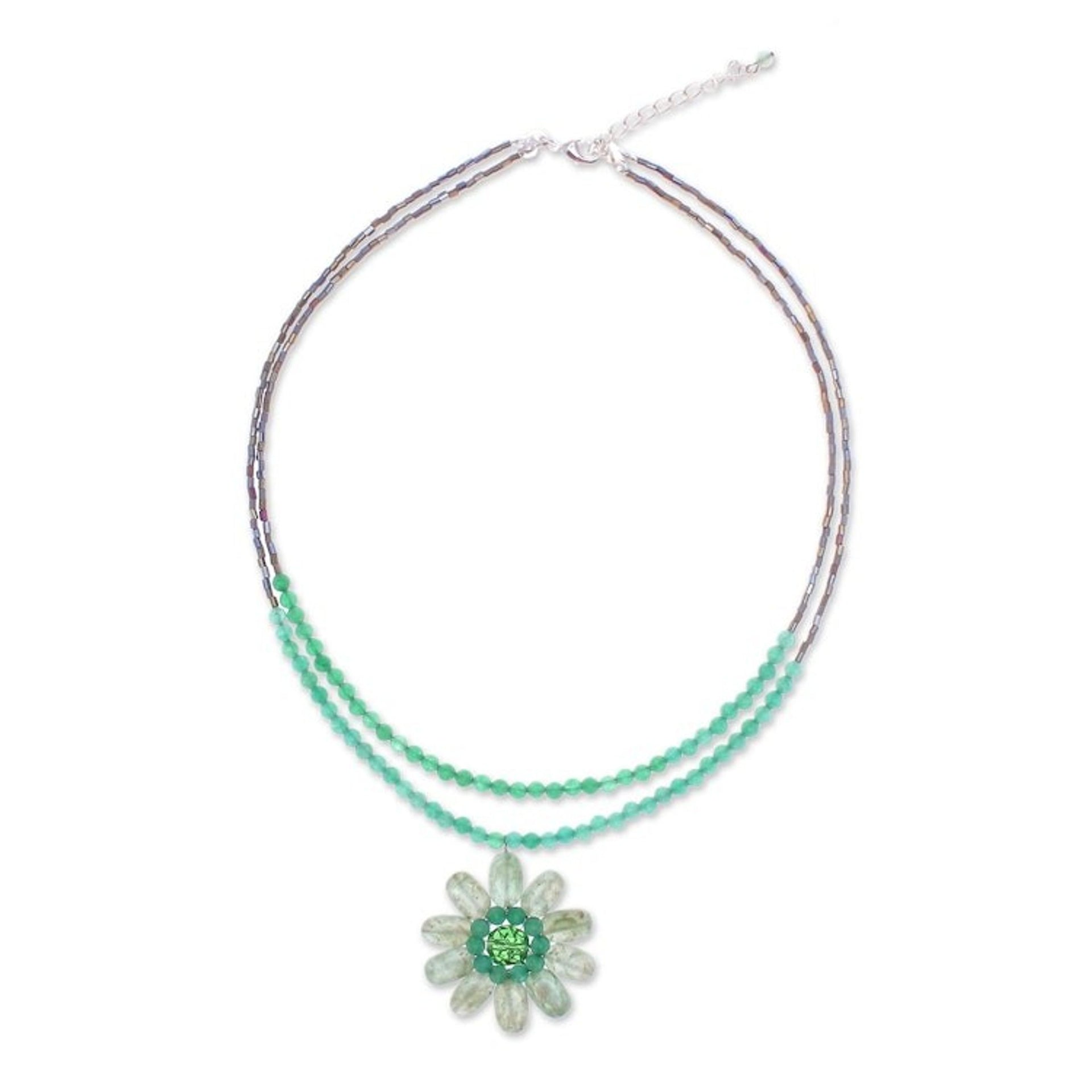 Unique Floral Quartz Pendant Necklace 'Chrysanthemum'
