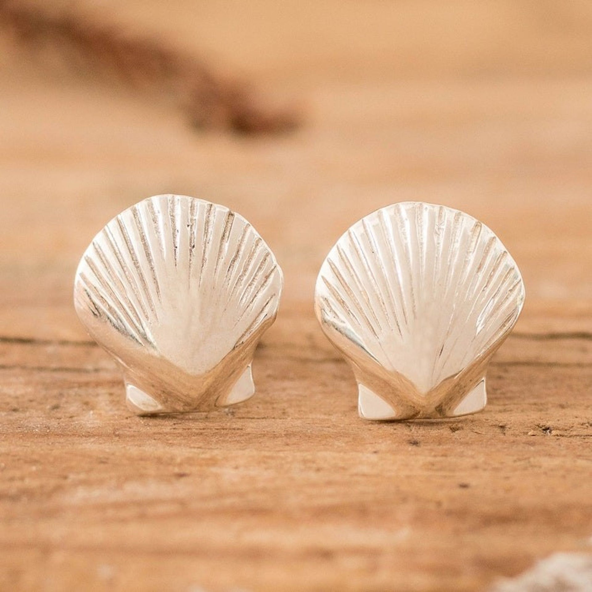 Seashell-Shaped High-Polished Sterling Silver Stud Earrings 'Aquatic Mystery'