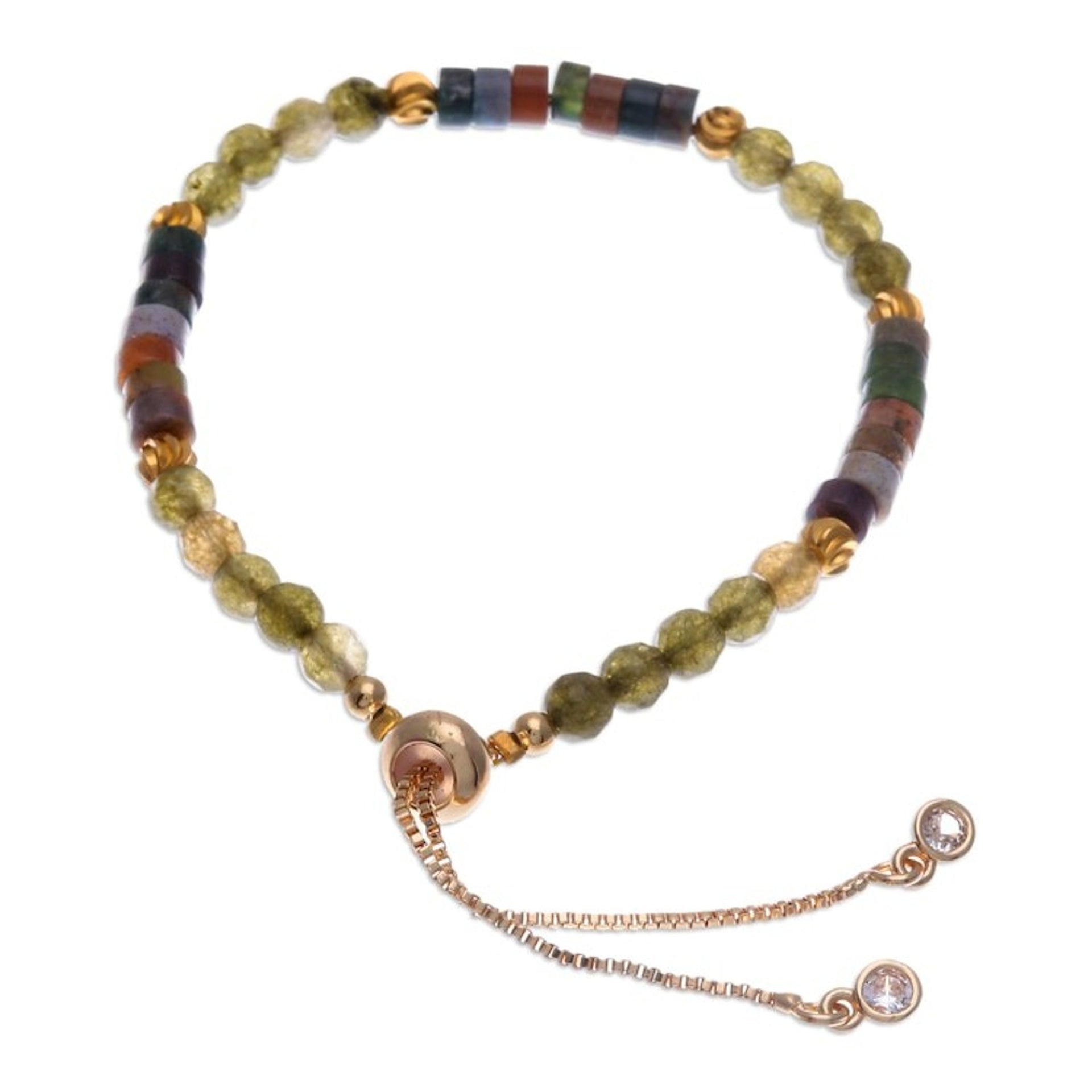 Agate and Quartz Beaded Adjustable Wristband Bracelet 'Vibrant Flair'