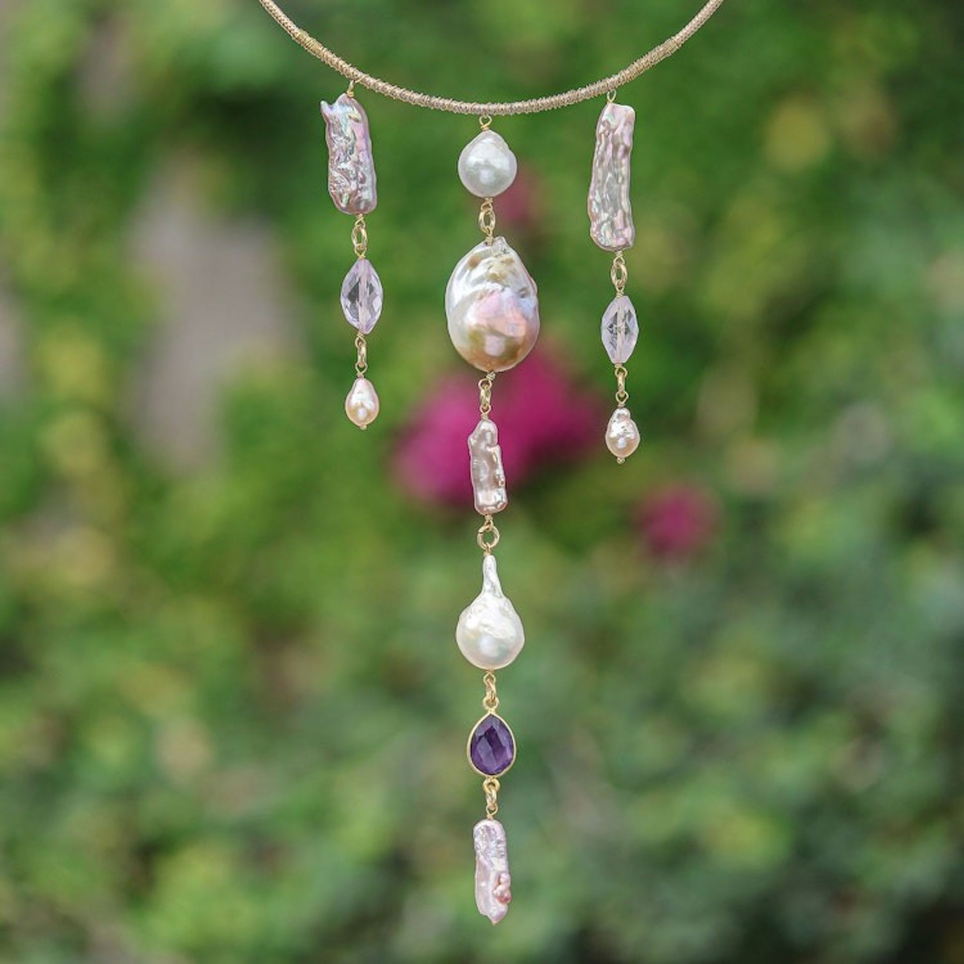 2-Carat Gold-Plated Multi-Gemstone Statement Collar Necklace 'Pop of Purple'