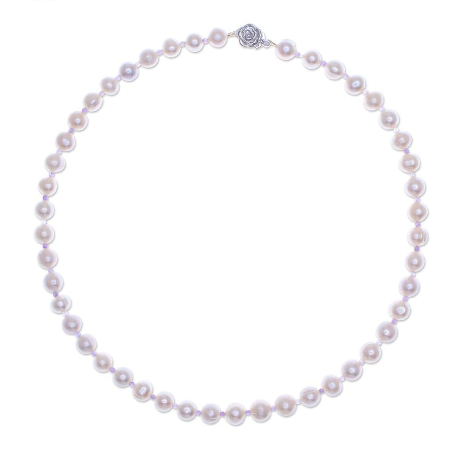 Cultured Freshwater Pearl and Amethyst Beaded Necklace 'Sea Catch in Purple'