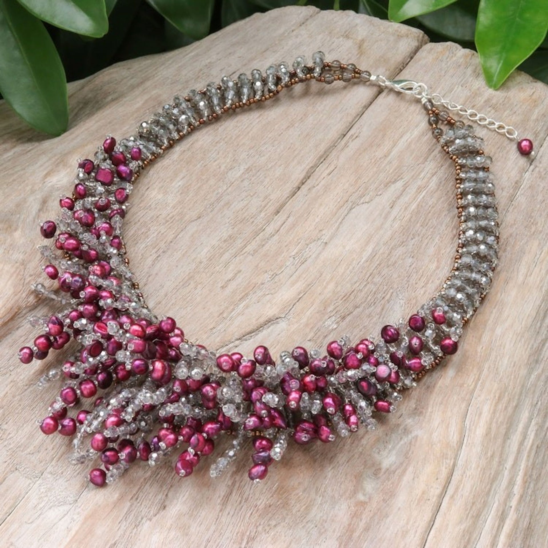 Thai Cultured Pearl and Glass Beaded Waterfall Necklace 'Palatial Party'