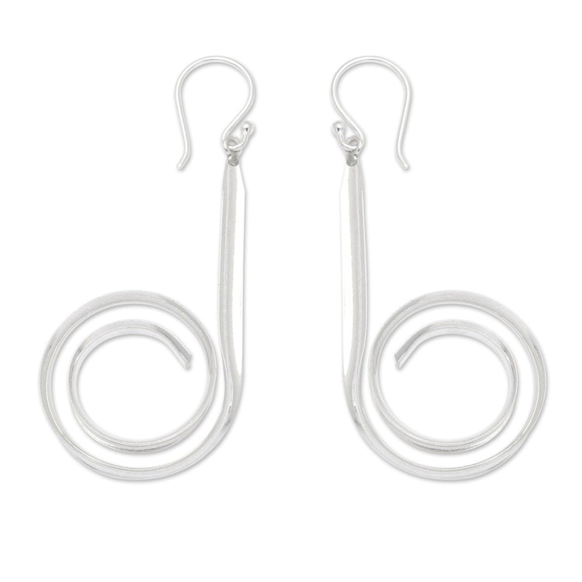 Polished Spiral Sterling Silver Dangle Earrings from Bali 'Divergent Twists'