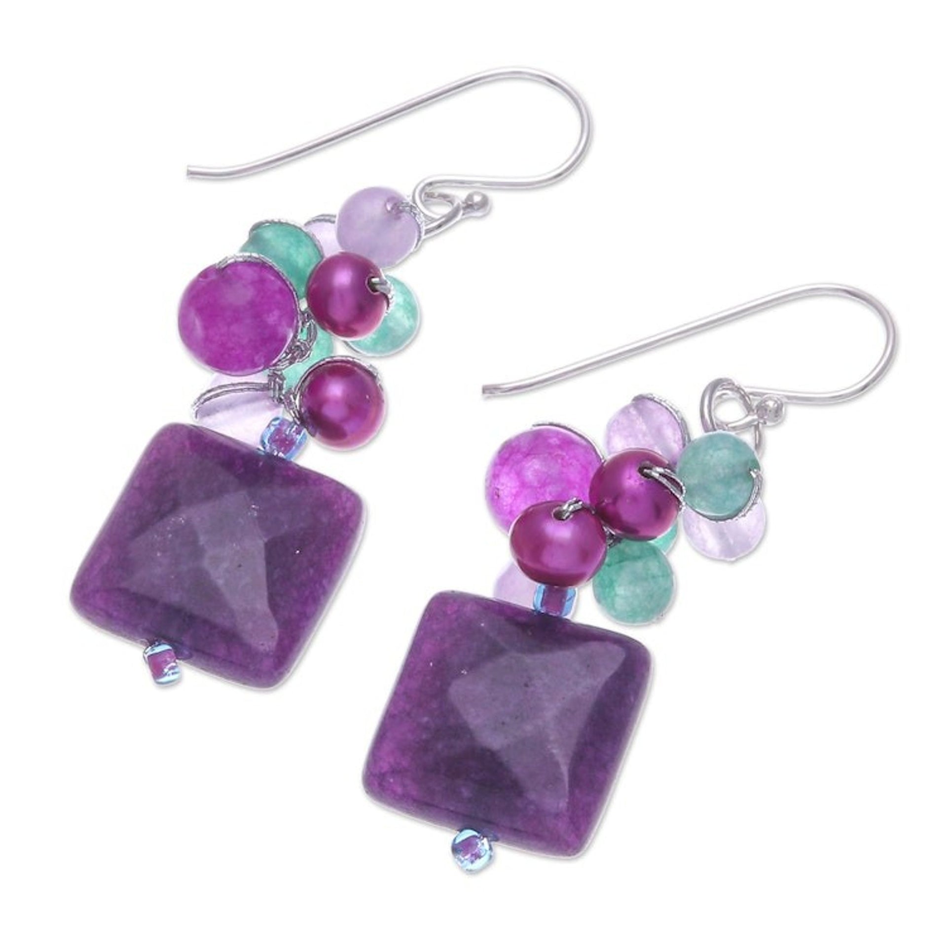 Purple Quartz and Cultured Pearl Dangle Earrings 'Full of Dreams'