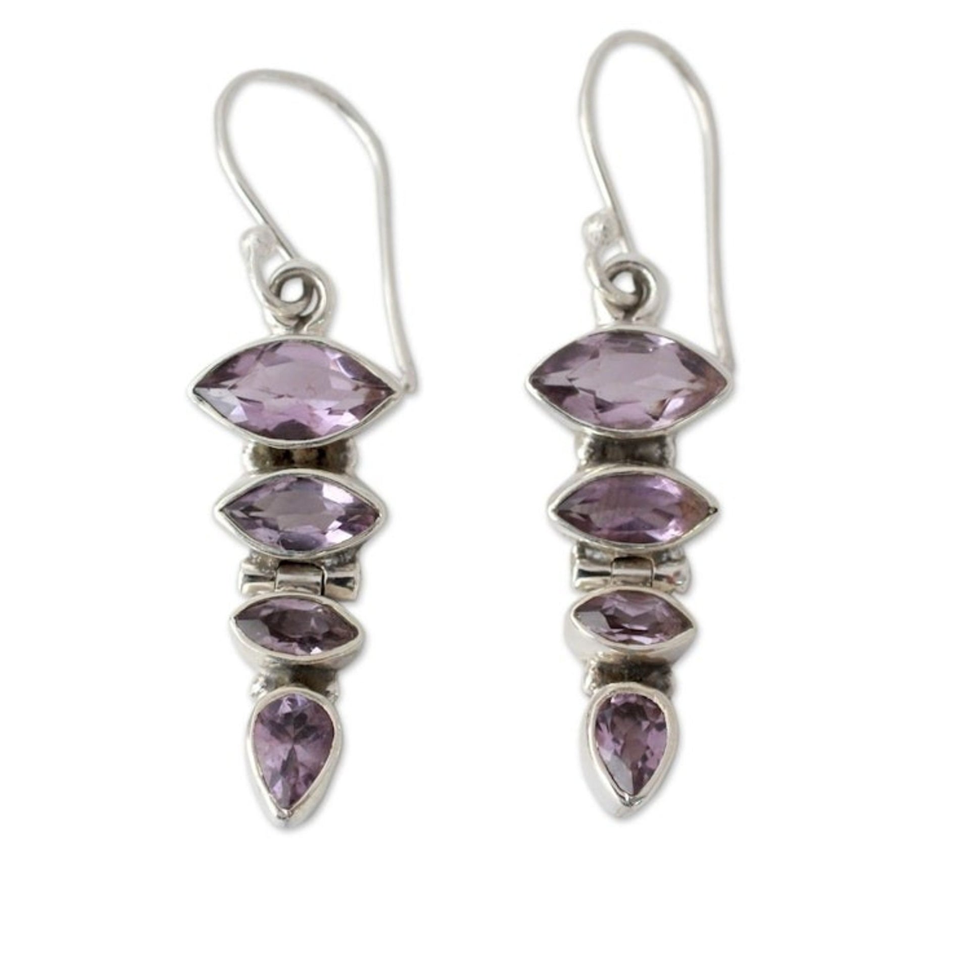 Sterling Silver and Amethyst Dangle Earrings from India 'Mystical Quartet'