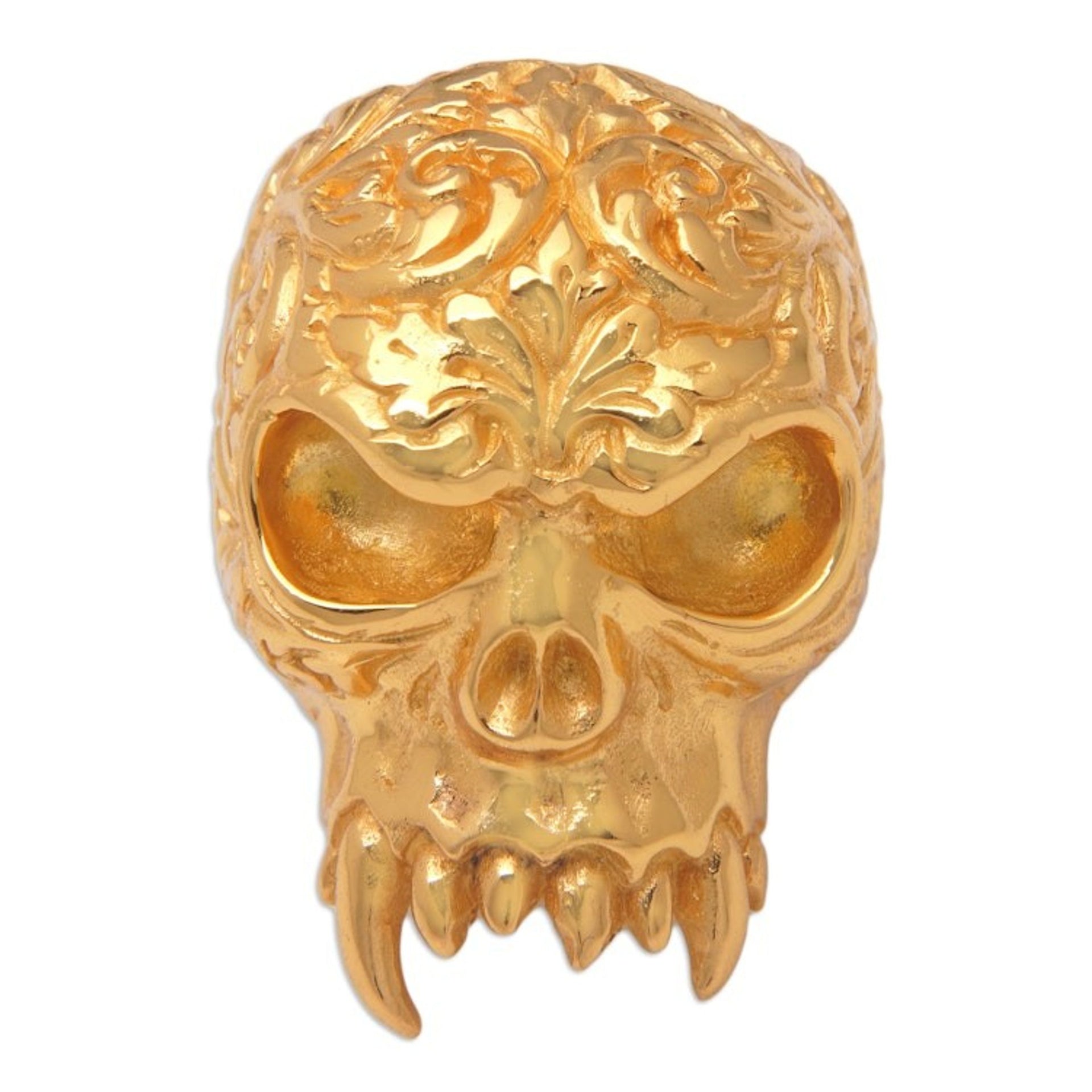 Skull-Shaped 22k Gold-Plated Cocktail Ring from Bali 'Trunyan Emissary'