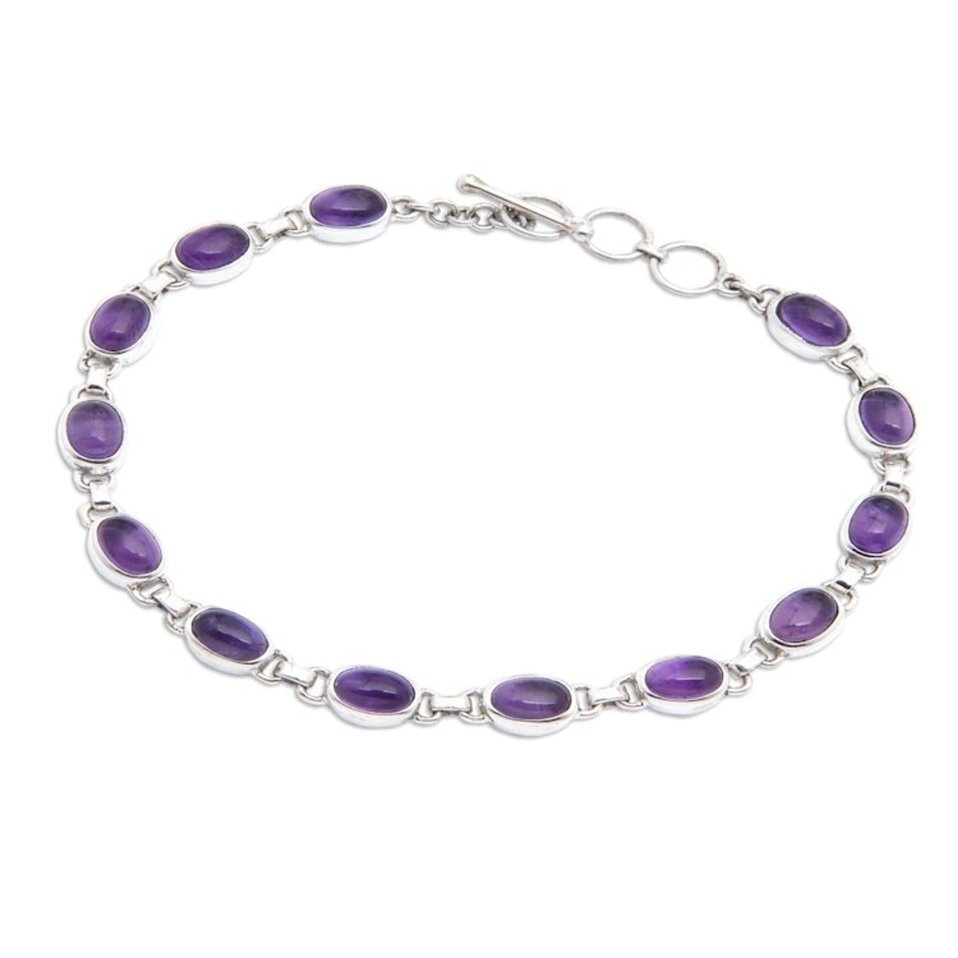 Polished Amethyst and Sterling Silver Tennis-Style Bracelet 'Purple Vibes'